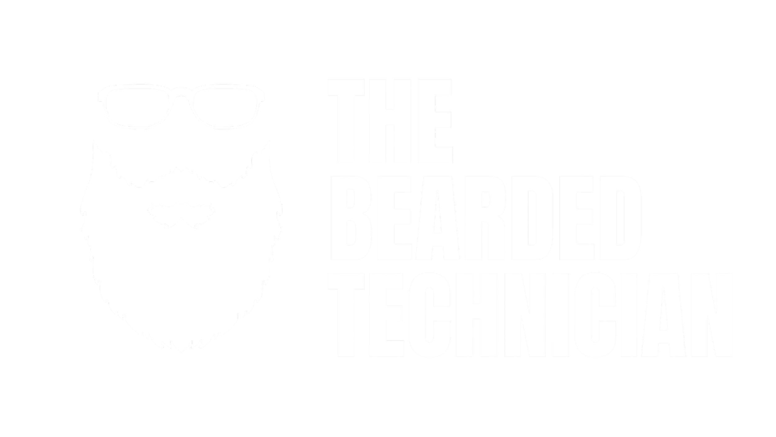 Black background with white graphic of a bearded man wearing glasses and the text "THE BEARDED TECHNICIAN" in large white letters.