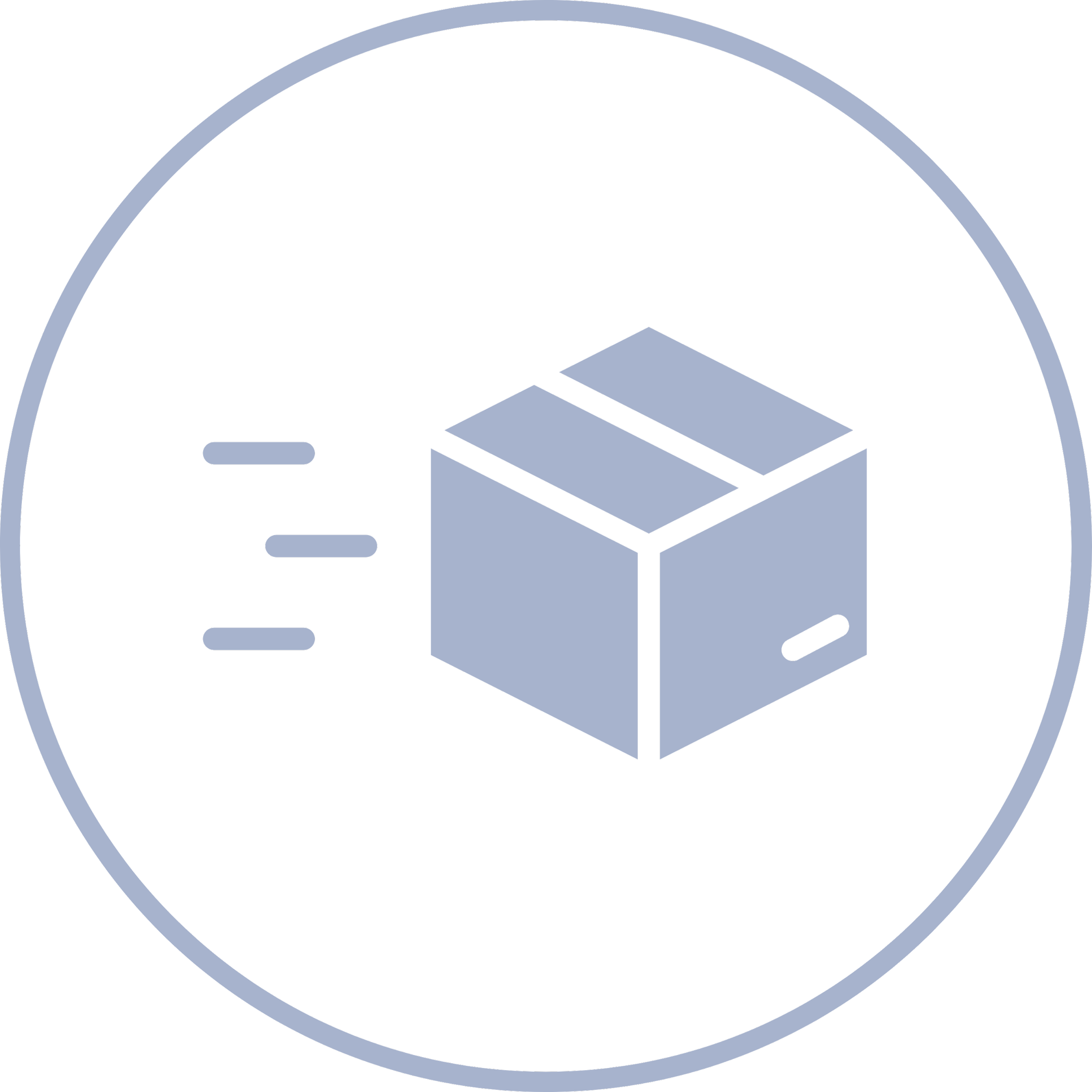 Une icône représentant une livraison de colis avec un paquet en mouvement dans un cercle