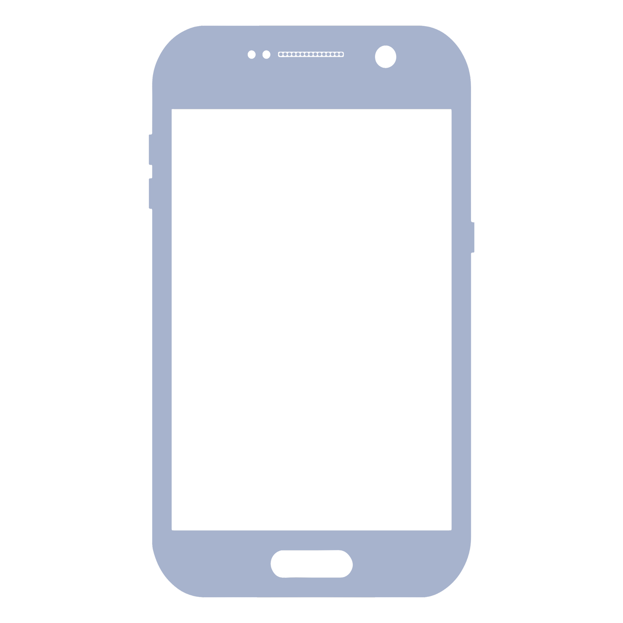 Illustration d'un smartphone avec écran noir, boutons latéraux, caméra et haut-parleurs en haut.