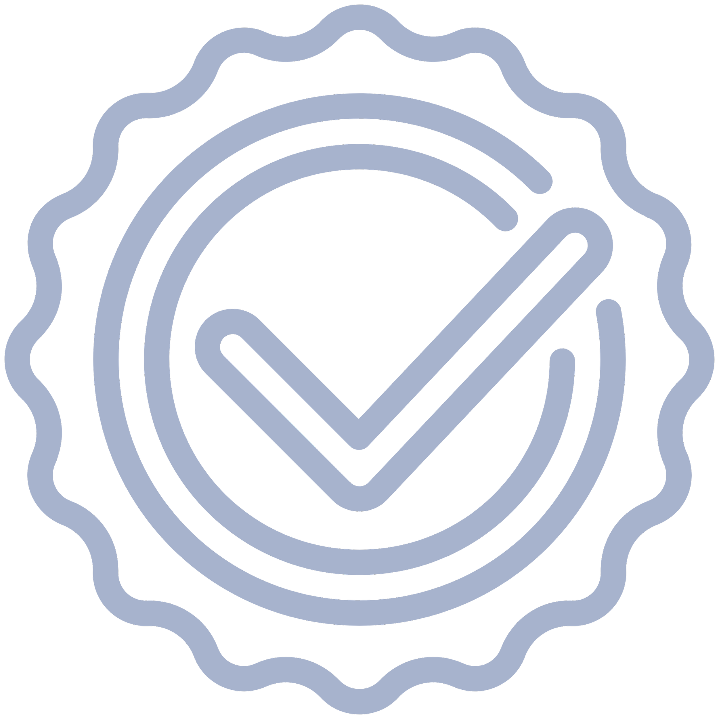 Un badge ou un sceau avec une coche de validation au centre.