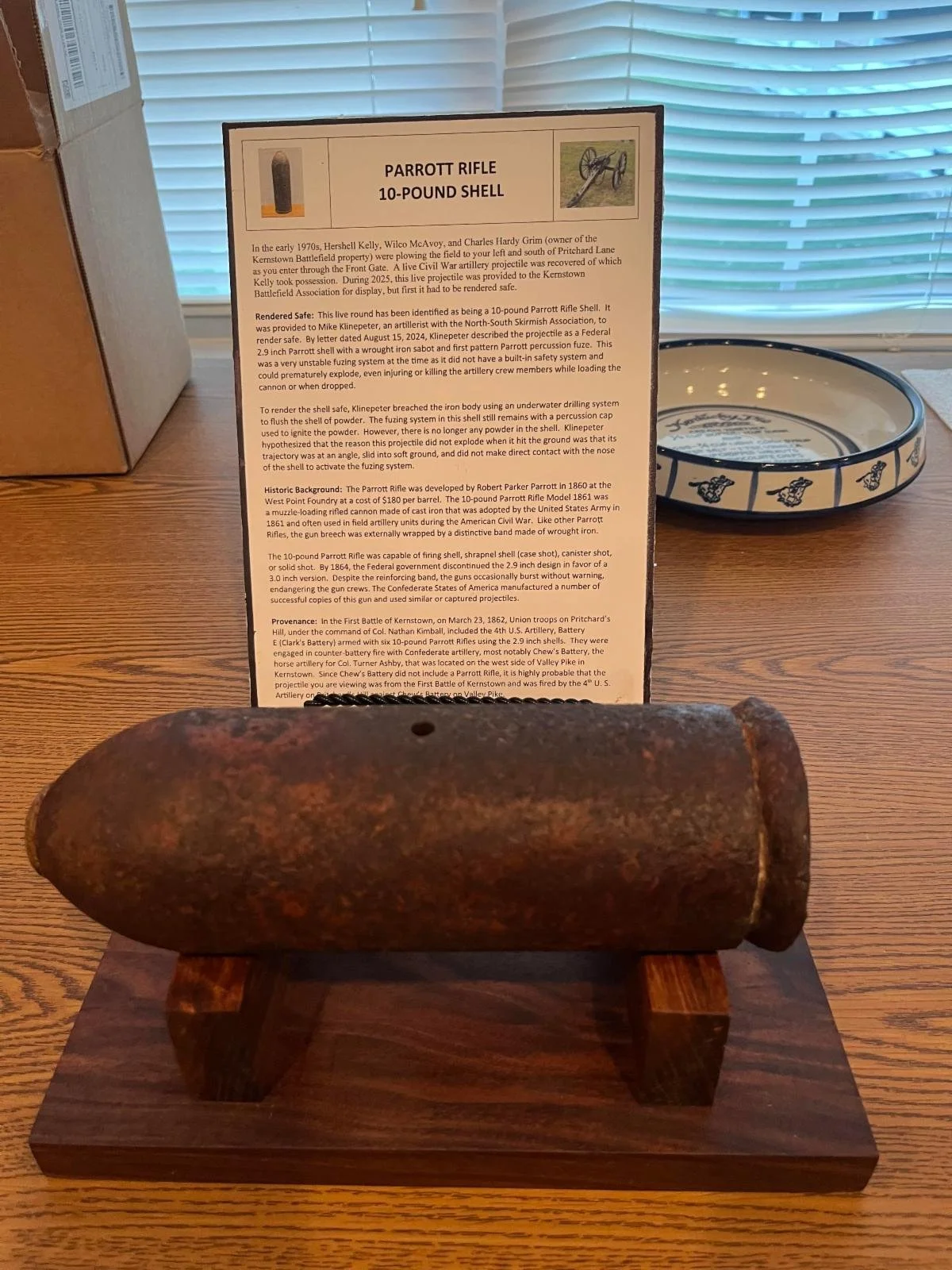 Unexploded Artillery Shell Found Here Now on Display at Our Visitor Center
