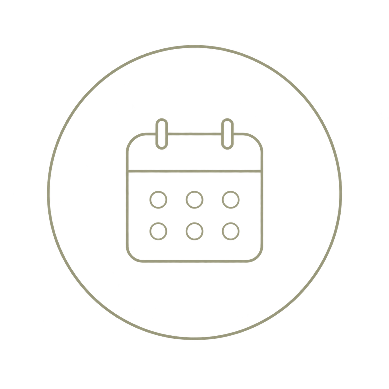 A simple neon outline of a calendar icon inside a circle.