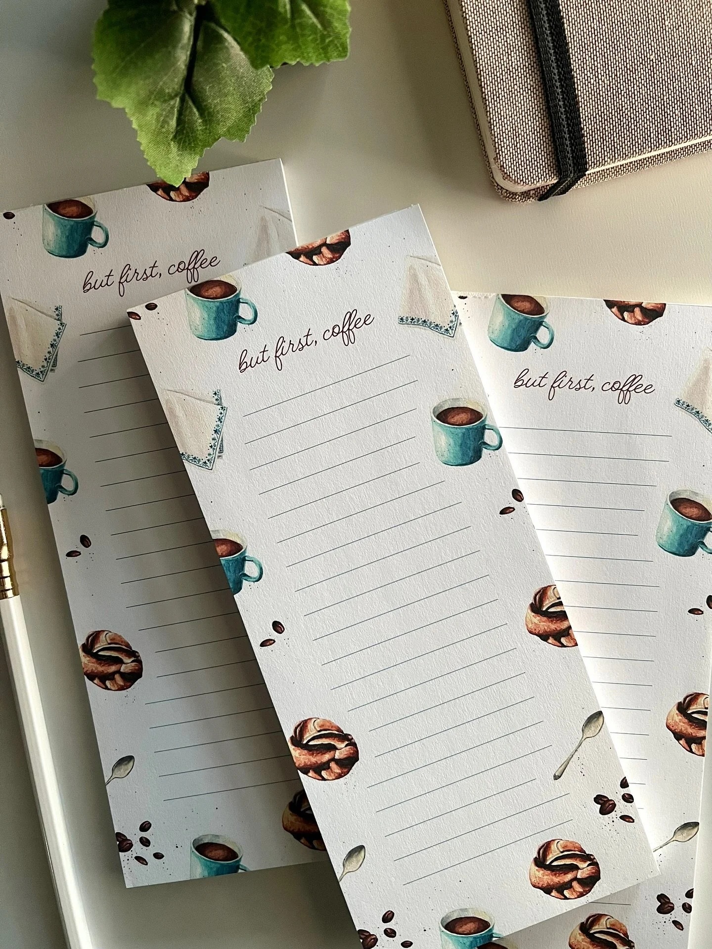 &ldquo;But first, coffee!&rdquo; These notepads have been a hit in my shop! It&rsquo;s always exciting to see reorders from happy customers. 

etsy.com/listing/1853131767

#watercolorartist #stationaryshop #etsyshop #stockingstuffer