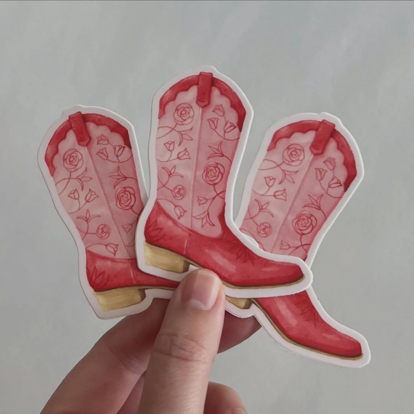 Pink cowgirl boots with a floral design - couldn&rsquo;t resist turning this watercolor painting into stickers! 

#patiencecreative #watercolorartist #stickershop #painting