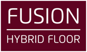 Fusion Hybrid Floor sign with white text on a purple background.