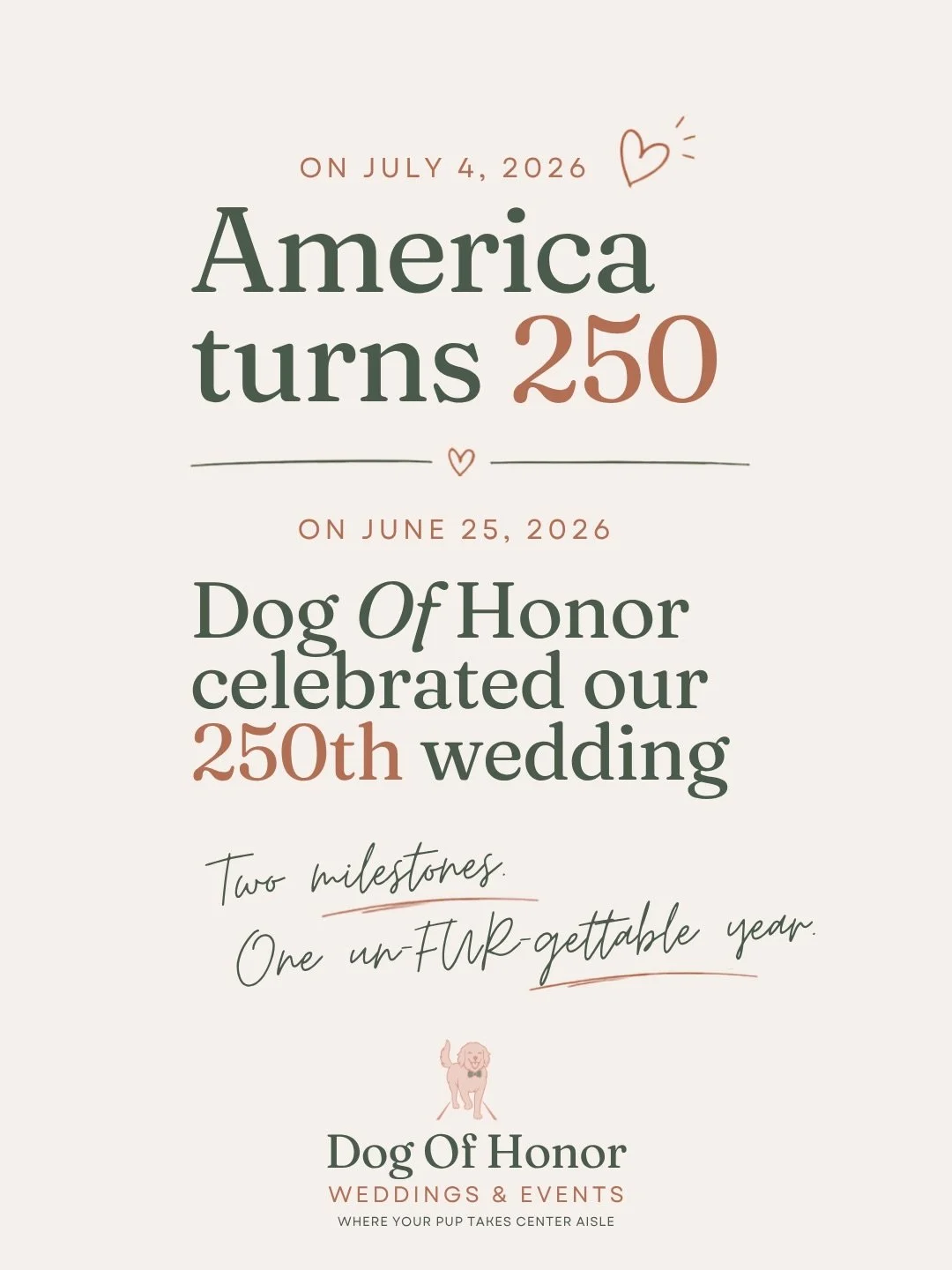 On July 4, America turns 250.
This weekend we celebrated Dog Of Honor&rsquo;s 250th wedding.

One involved old men in wigs writing declarations.
The other involved a Samoyed striking a pose down the aisle.
Both felt historic.

Five years ago, I had n