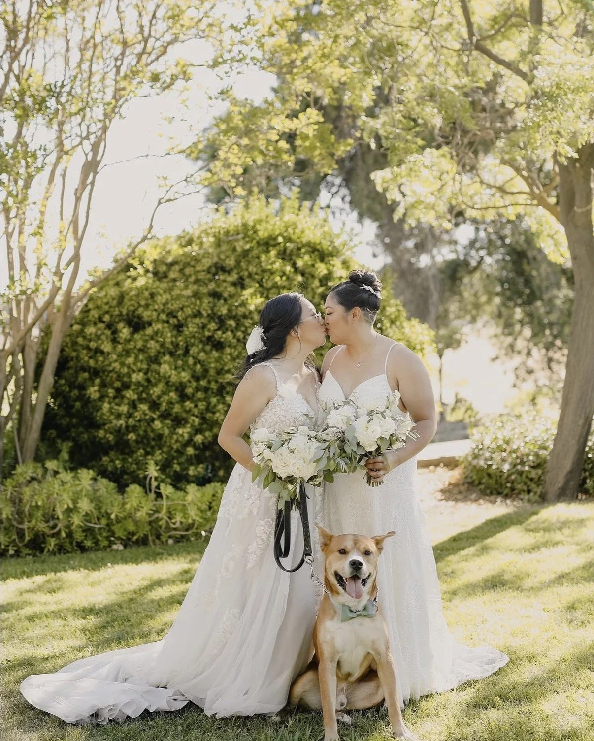 Dog of Honor posing with his two mom brides