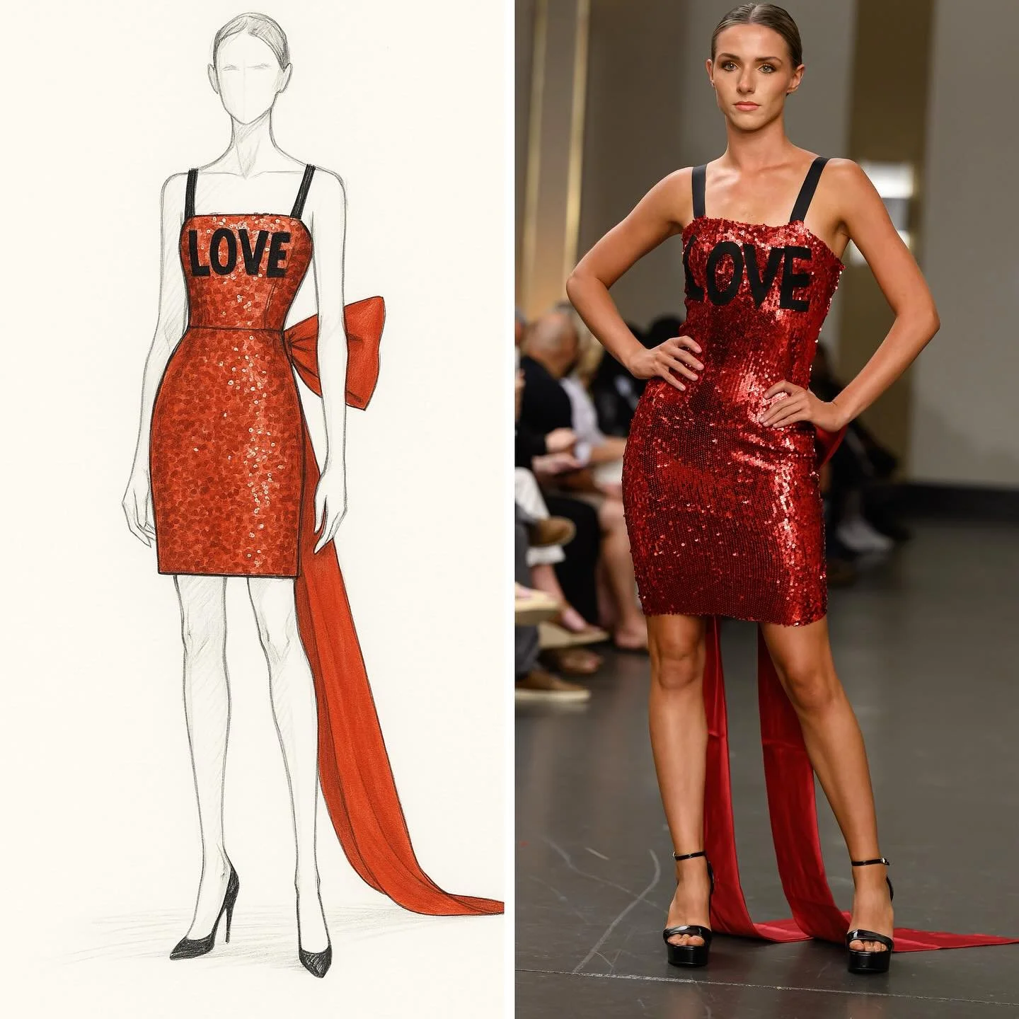 &ldquo;From sketch ✏️ to runway ✨ &mdash; watching an idea turn into reality is the heart of design. The red LOVE dress started as lines on paper and became a statement of power, passion, and unapologetic style. #AutumnFoxx #FromSketchToRunway #loved