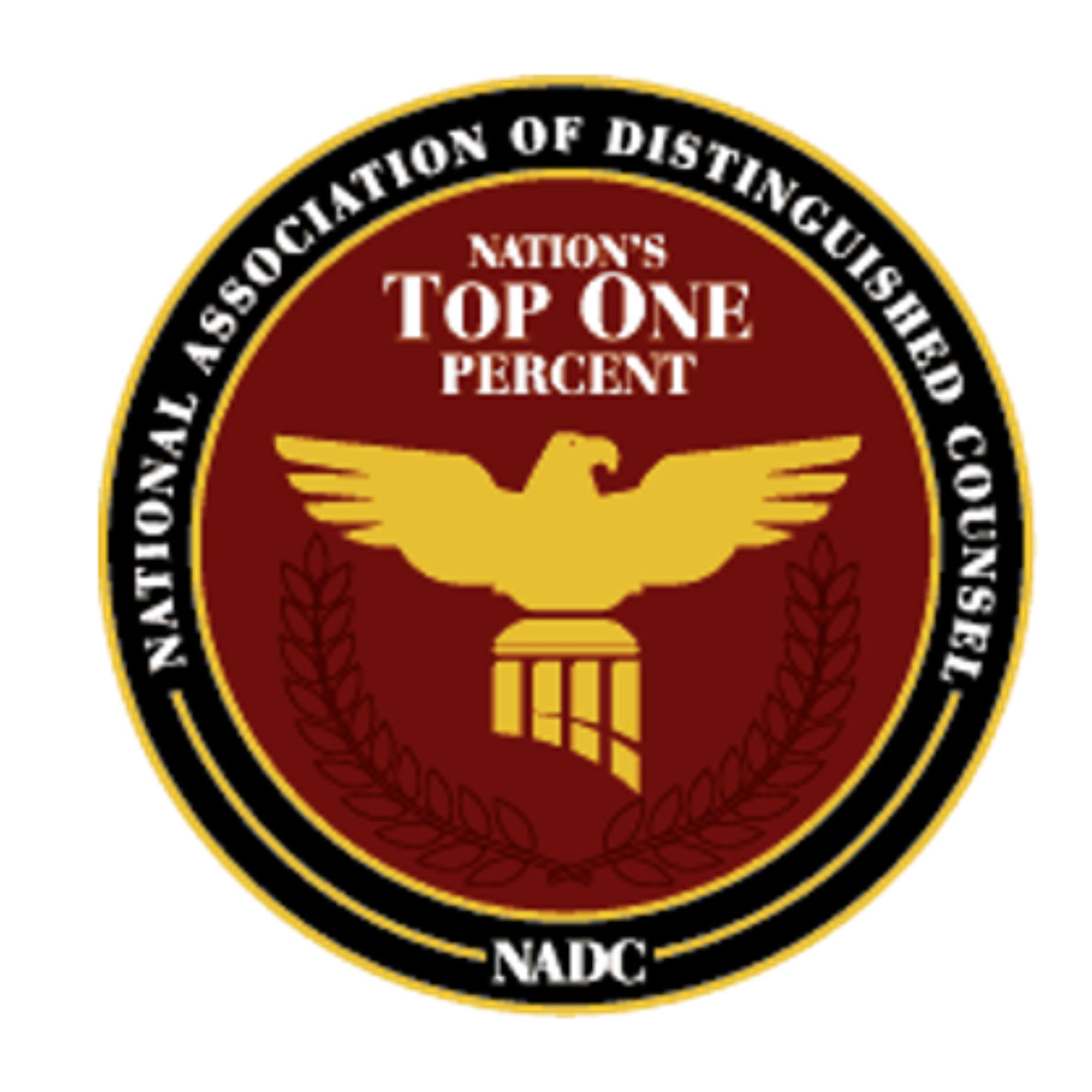 A round emblem with a black border and yellow outline featuring a central eagle with outstretched wings above a stylized column. The top half of the emblem has the words "TOP ONE PERCENT" in bold red letters. The black border contains additional text that is partially obscured.
