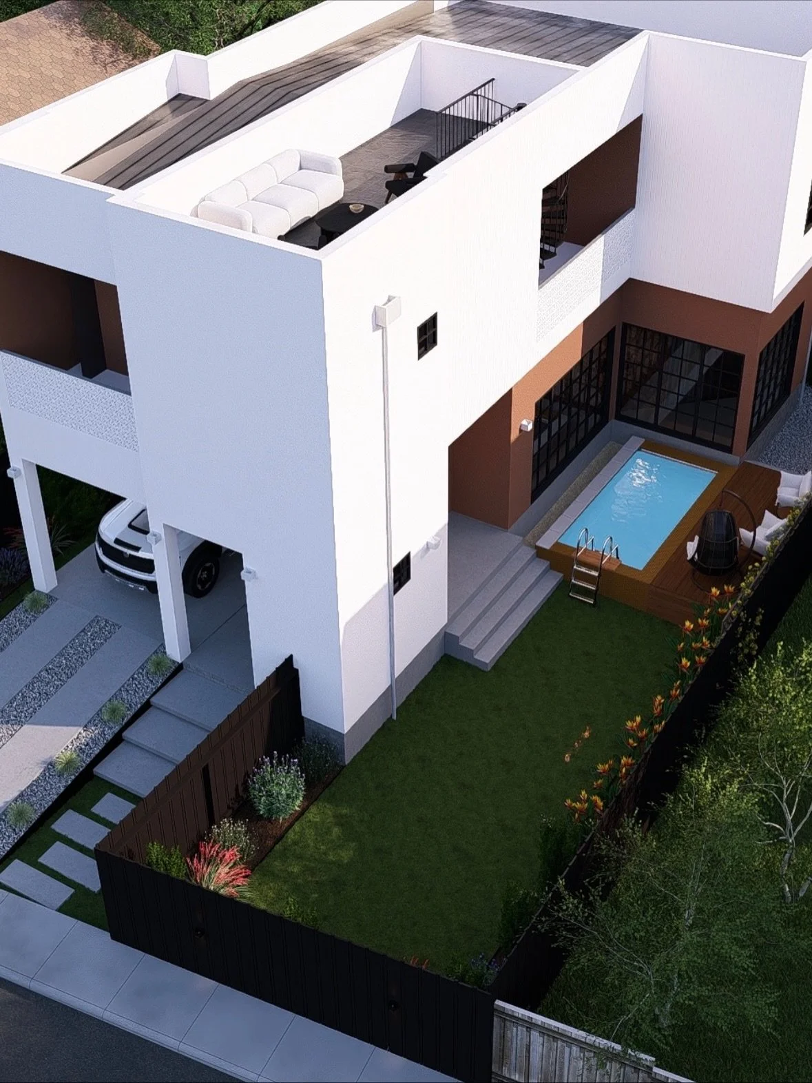 Renderings &amp; Reality&hellip; the 2 getting closer every day

2108 E 9th St - a beautiful 4 bedroom standalone home with pool, and high quality 2 bedroom duplexes. Coming to life! 

Designed by @studiobrownstone &amp; @pavonettiarchitecture , sour