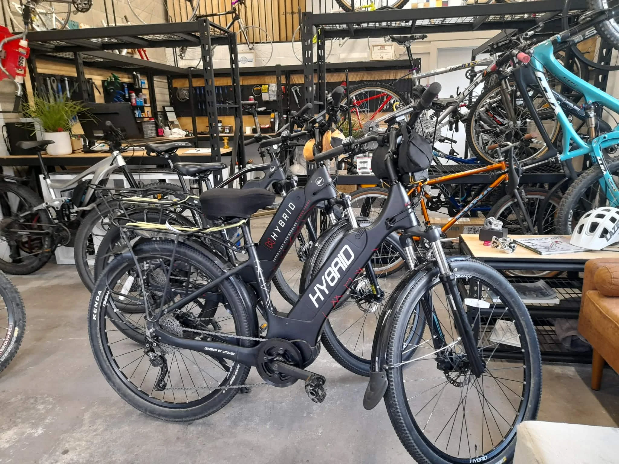 A flock of the New Zealand designed, carbon fibre, "Hybrid" brand eBikes all in great shape again after general services. 