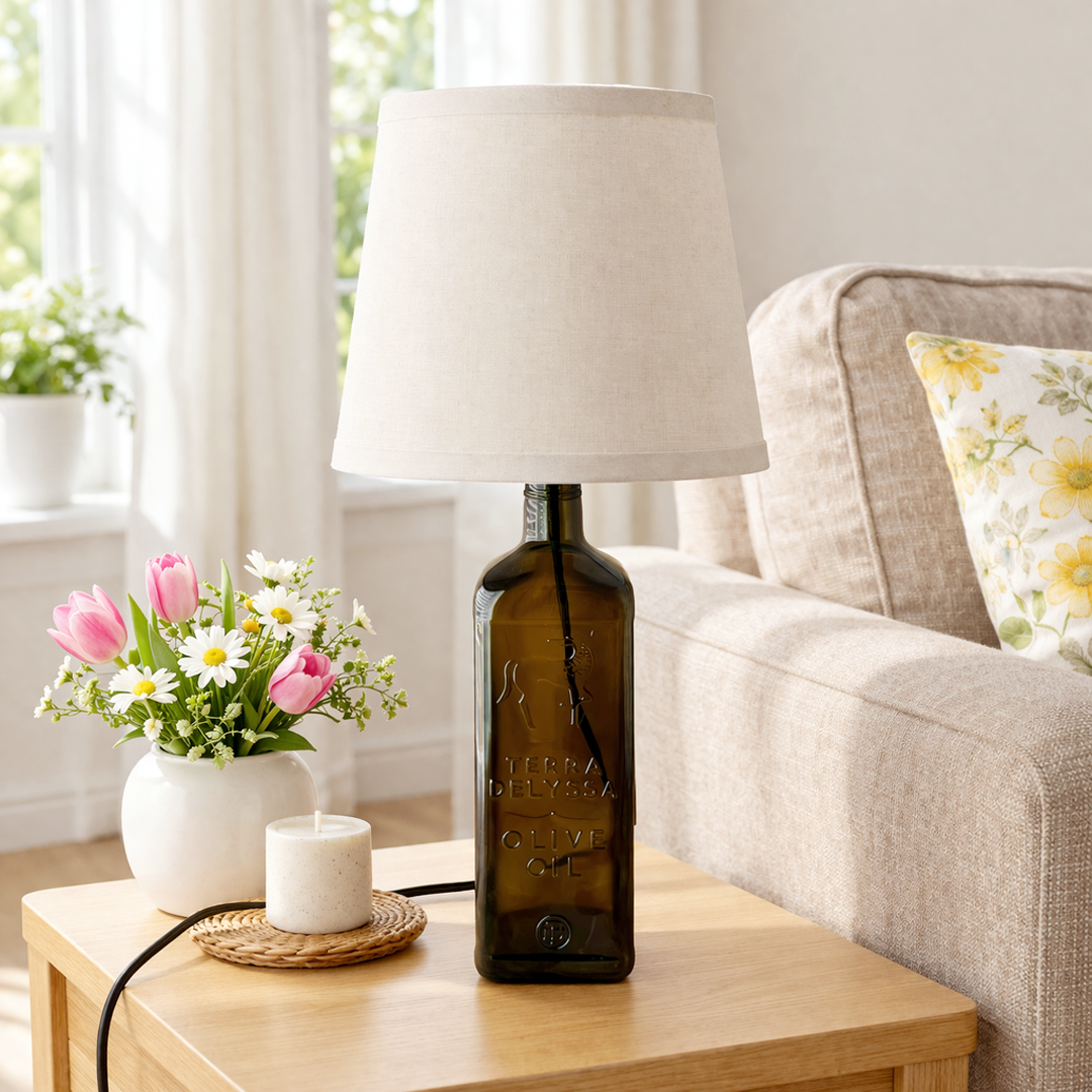 olive oil glass bottle lamp