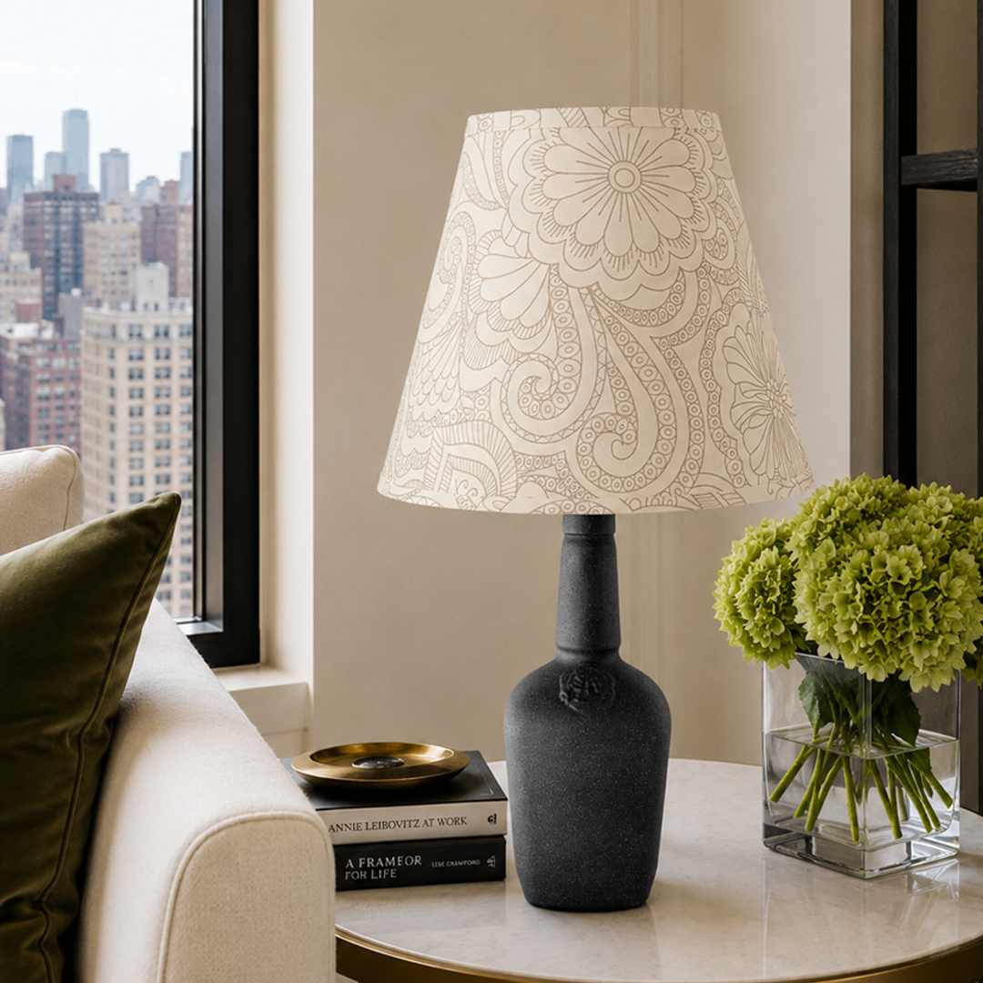 Upcycled Maker's Mark Bourbon Bottle Lamp with Floral Shade