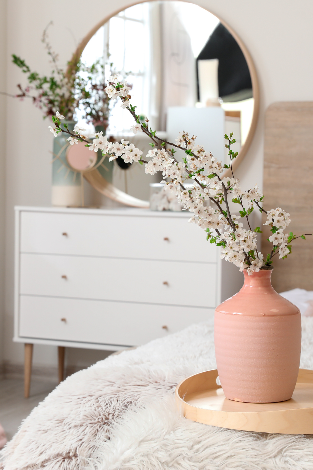 bedroom decorated for spring
