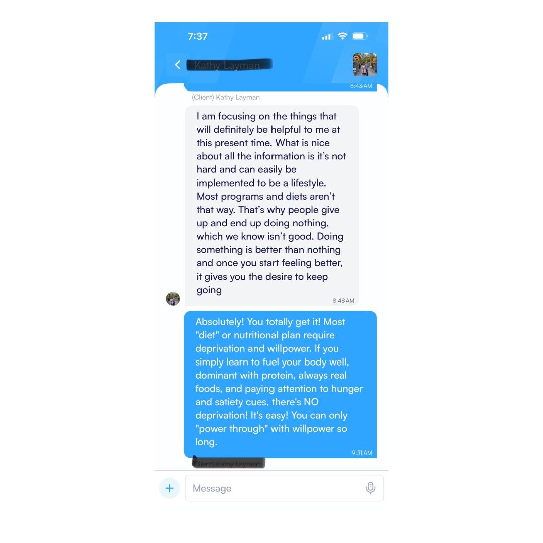 This is exactly why I coach the way I do.
Women don&rsquo;t need another restrictive diet or a program that feels impossible to maintain. They need support, clarity, and someone in their corner.

My clients have access to me throughout the entire pro