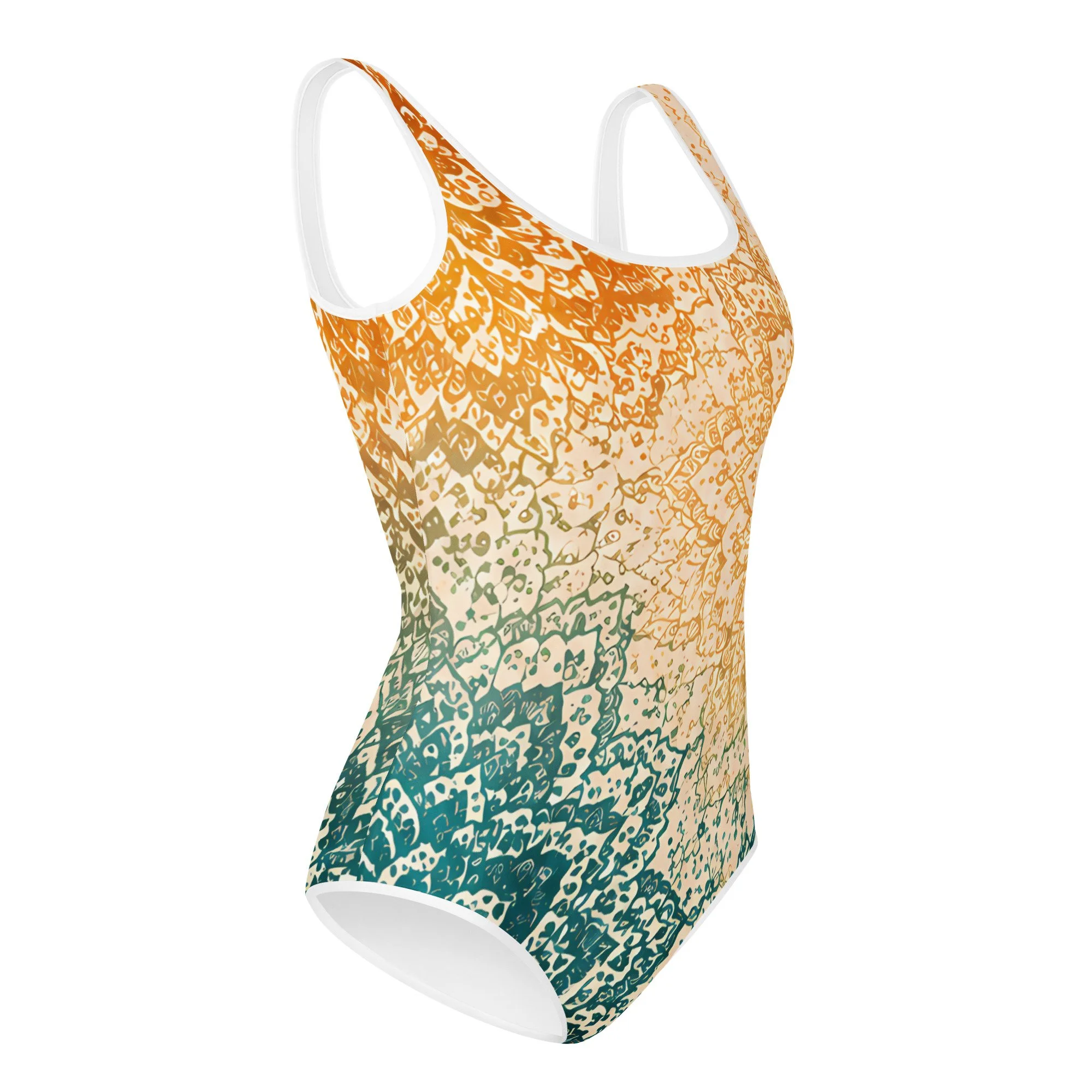 M.U.D. - Muddy Beginnings® Youth One-Piece Swimsuit – Gold & Teal Marble Fade
