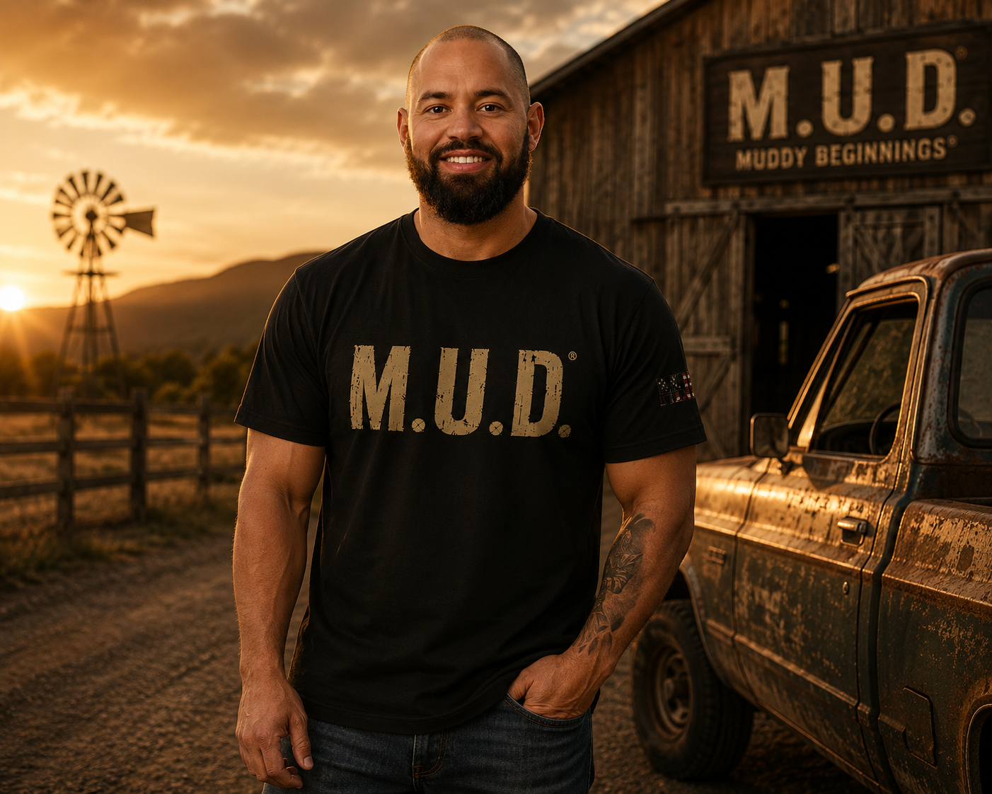 mud-muddy-beginnings-bent barbell men's fitted-graphic-tee.jpg.png