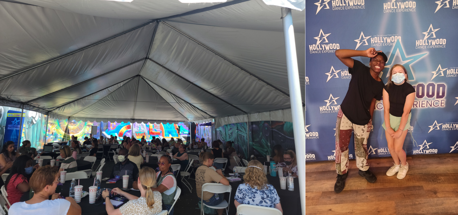 Dance parents and students attending workshops at Hollywood Dance Experience day one alongside dancer meeting hip hop instructor Will Simmons