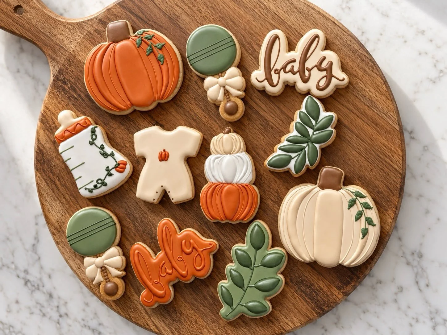 A Little Pumpkin Is on the Way! 🤎

We absolutely loved creating this sweet fall baby shower set! From the tiny pumpkin details and baby rattle bows to the cozy sage, burnt orange, and creamy neutrals, every cookie came together perfectly for celebra