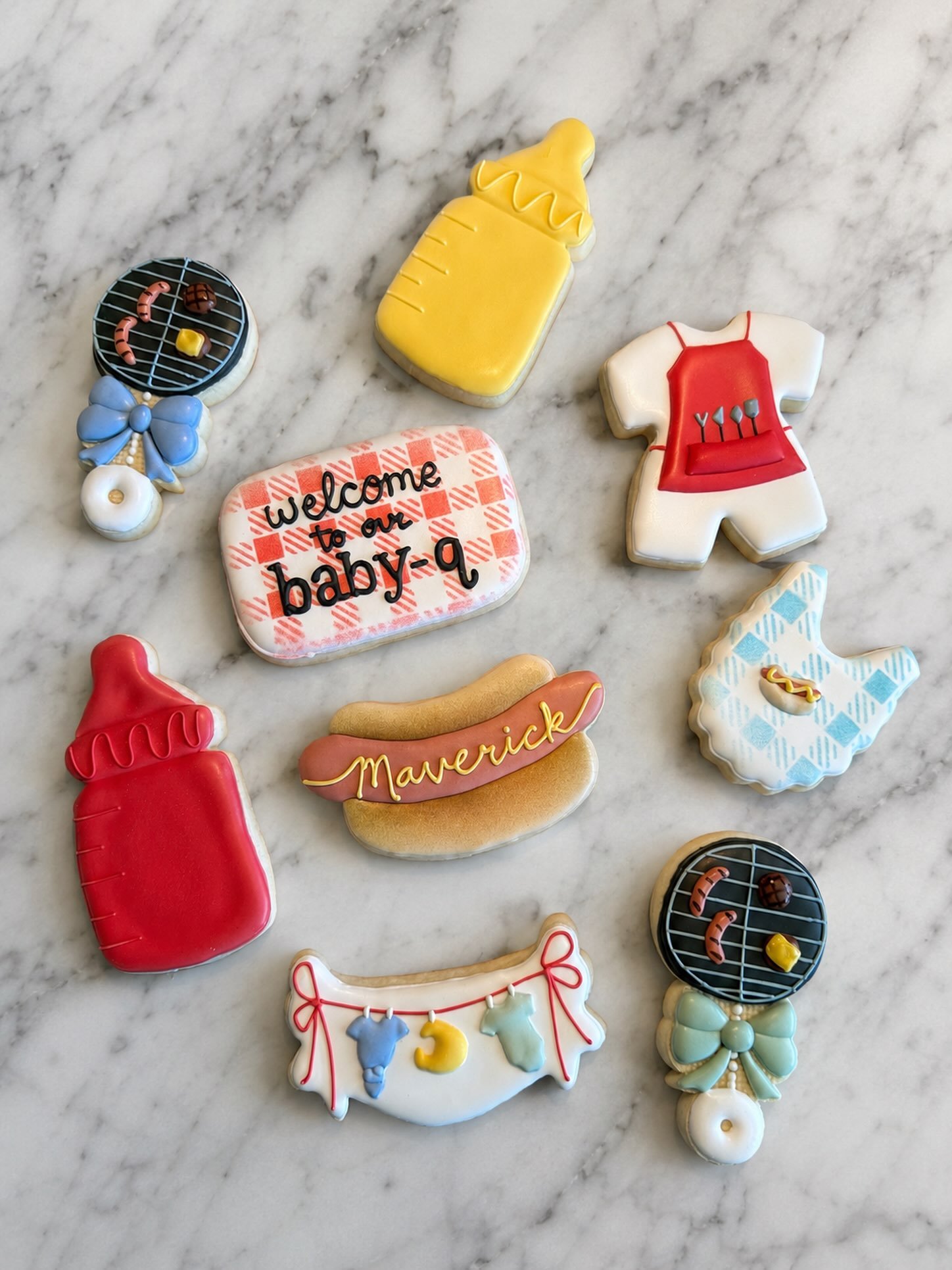 There&rsquo;s something extra sweet about celebrating a little one who&rsquo;s almost here. 

These custom Baby-Q cookies were such a fun set to create&mdash;complete with picnic vibes, gingham details, and all the backyard BBQ charm. Every cookie is