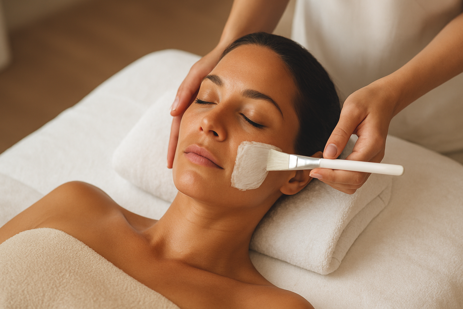 Close-up of client receiving deep cleansing facial