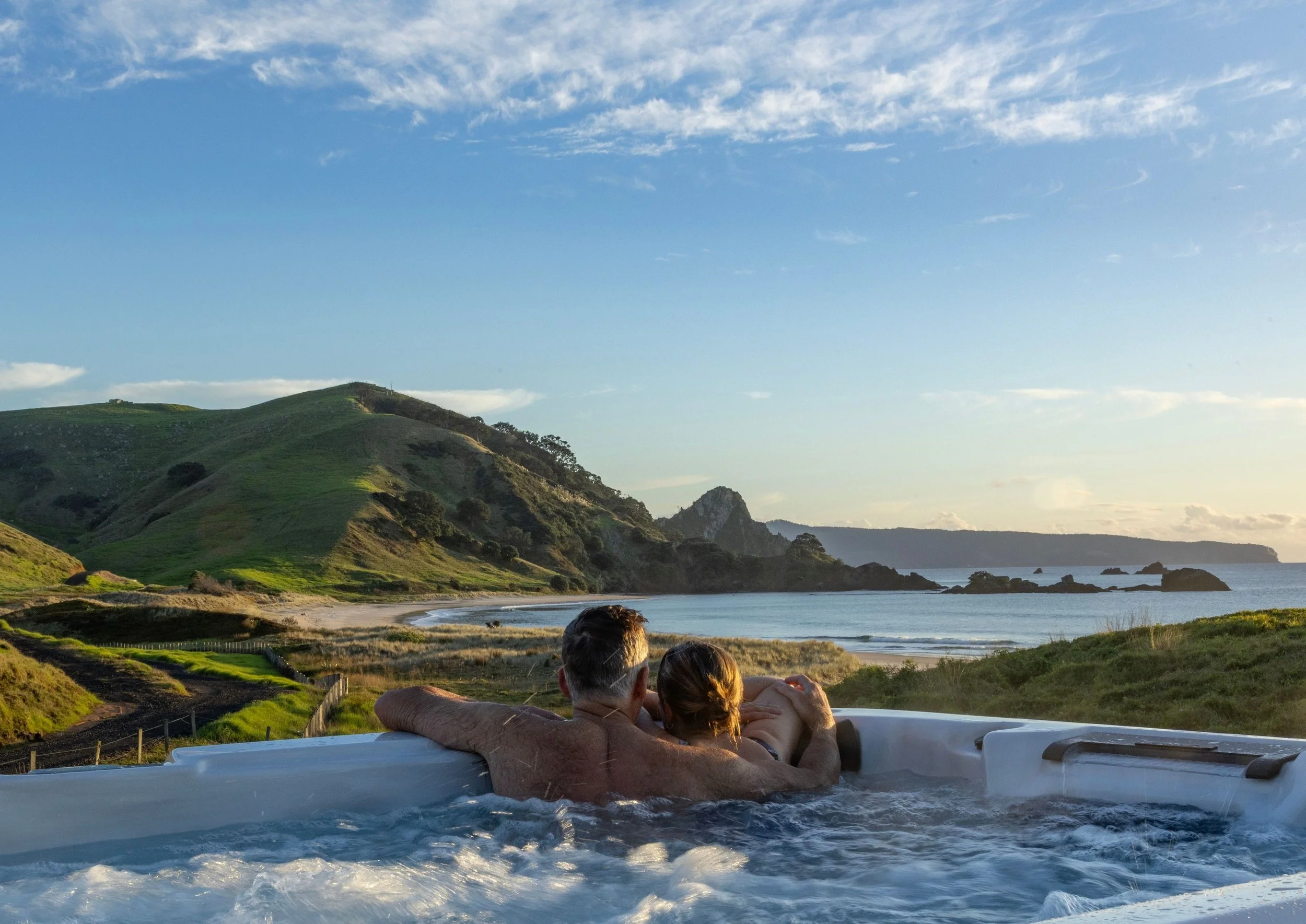 Beach Front Spa at Luxury Accommodation with ocean views at Opito Point Lodge Coromandel New Zealand