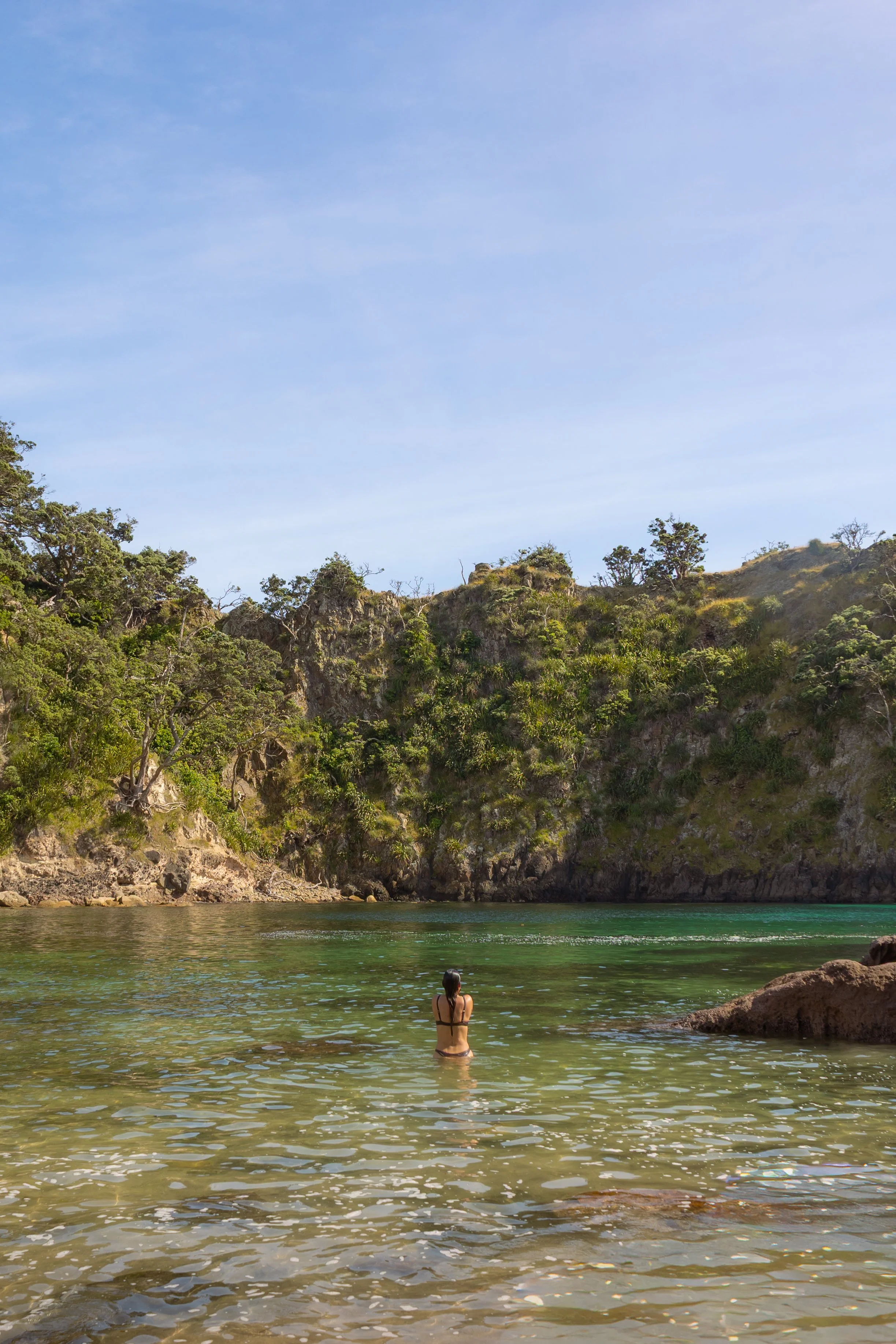 Swimming in lagoon near Opito Point Lodge - Luxury Accommodation in Coromandel, New Zealand