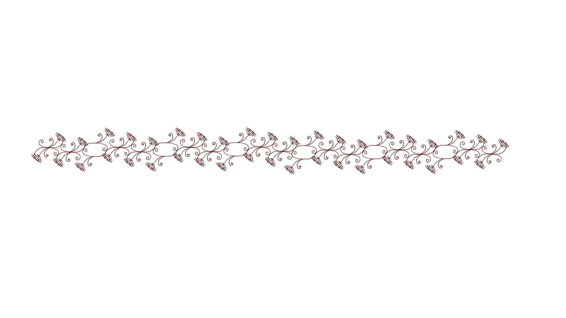 Decorative border featuring a symmetrical pattern of vines and leaves in maroon color on a black background.