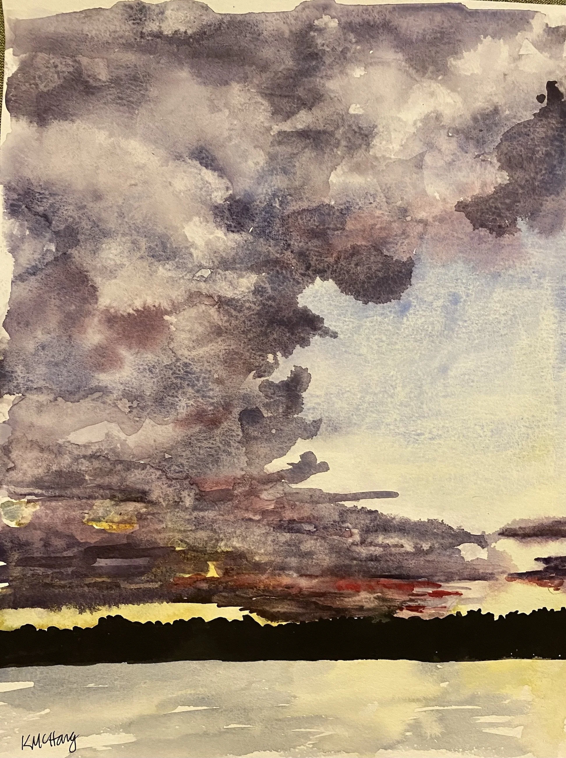 Katherine McHarg, "Stormy Sunset", 2024, Watercolour on Paper, 12" x 9"