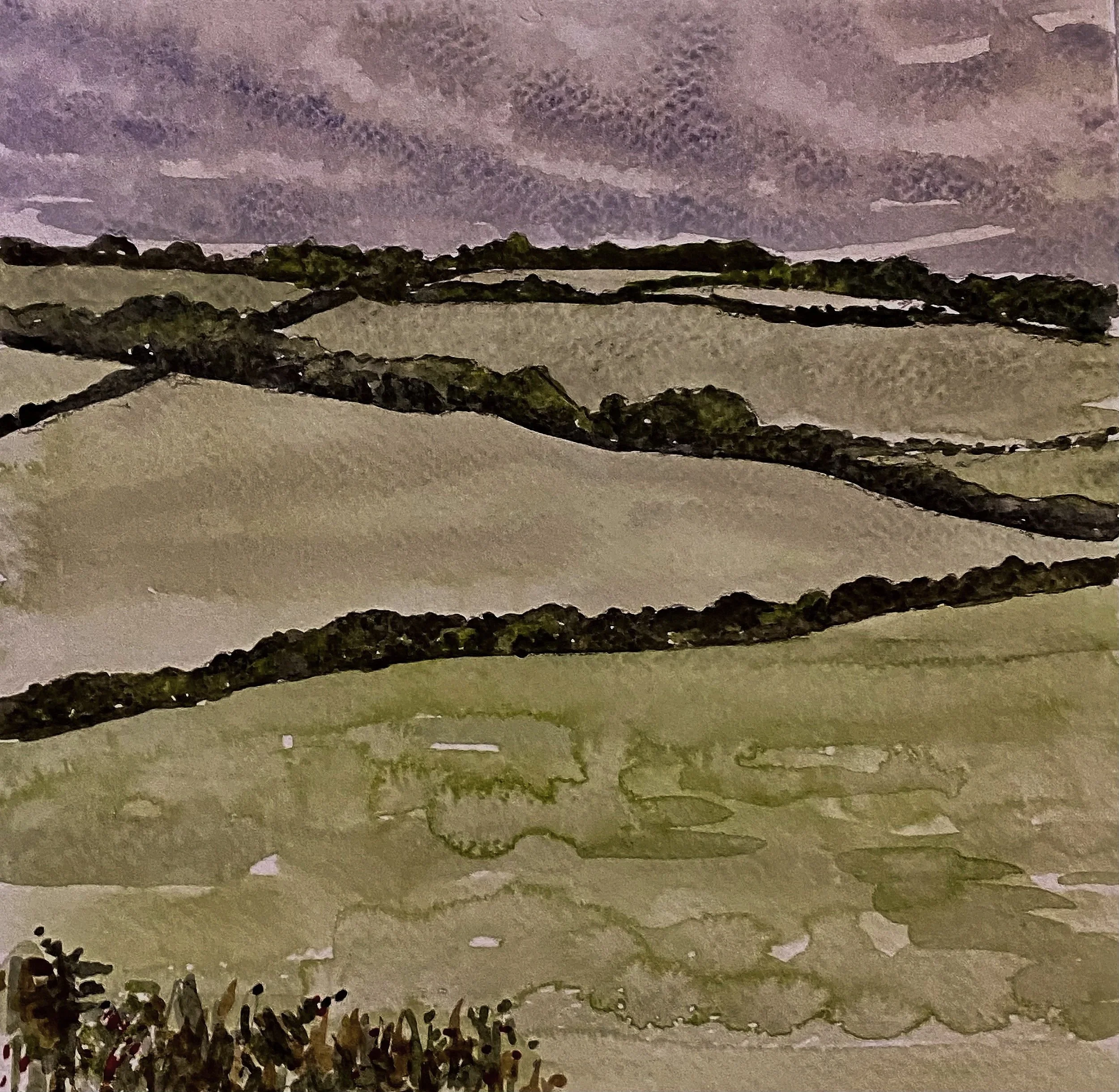 Katherine McHarg, 'Cornish Crisscross Fields', 2026, Watercolour on Paper, 8 x 8"