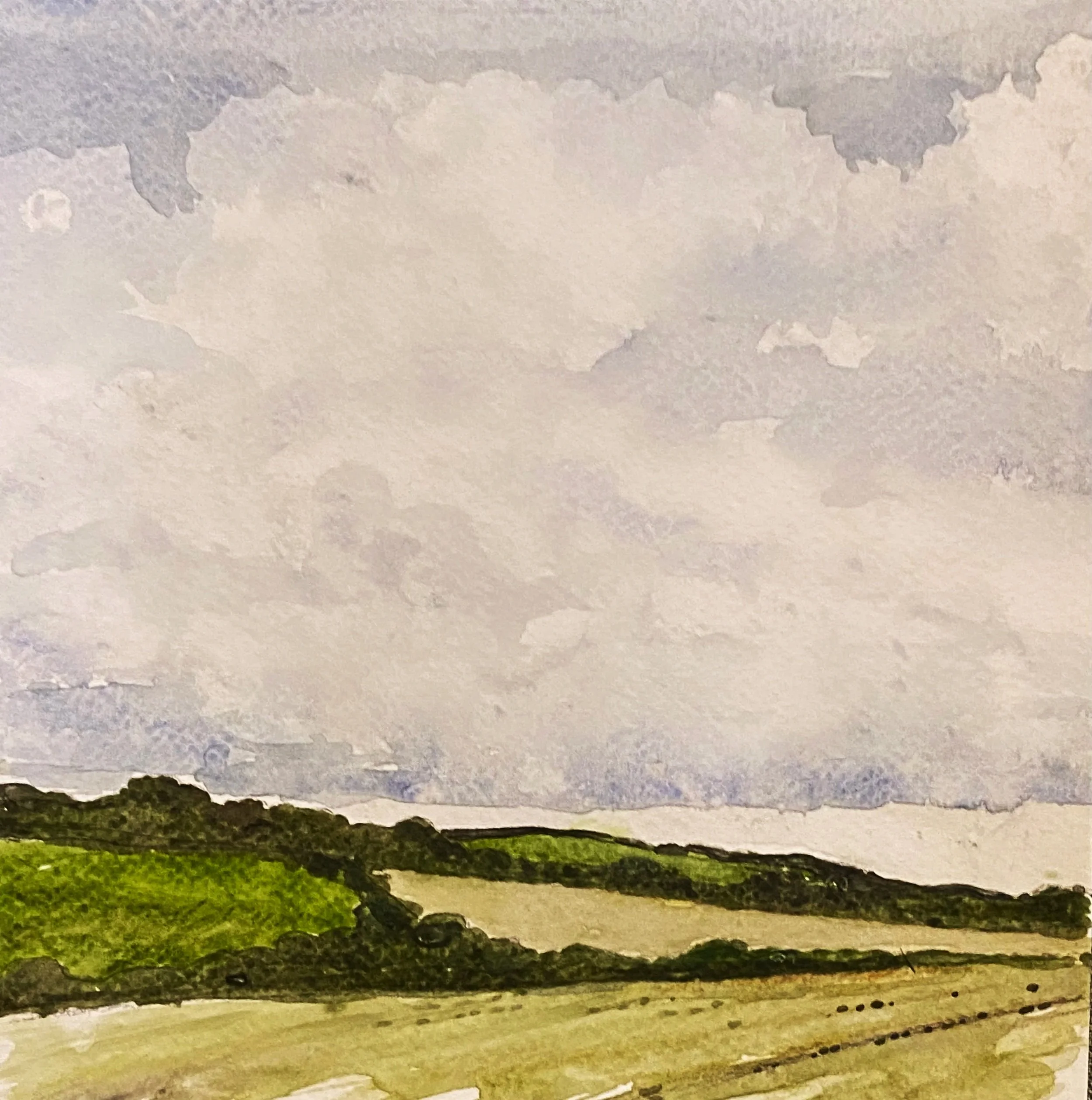 Katherine McHarg, "Cornish Mixed Fields", 2026, Watercolour on Paper, 8 x 8"