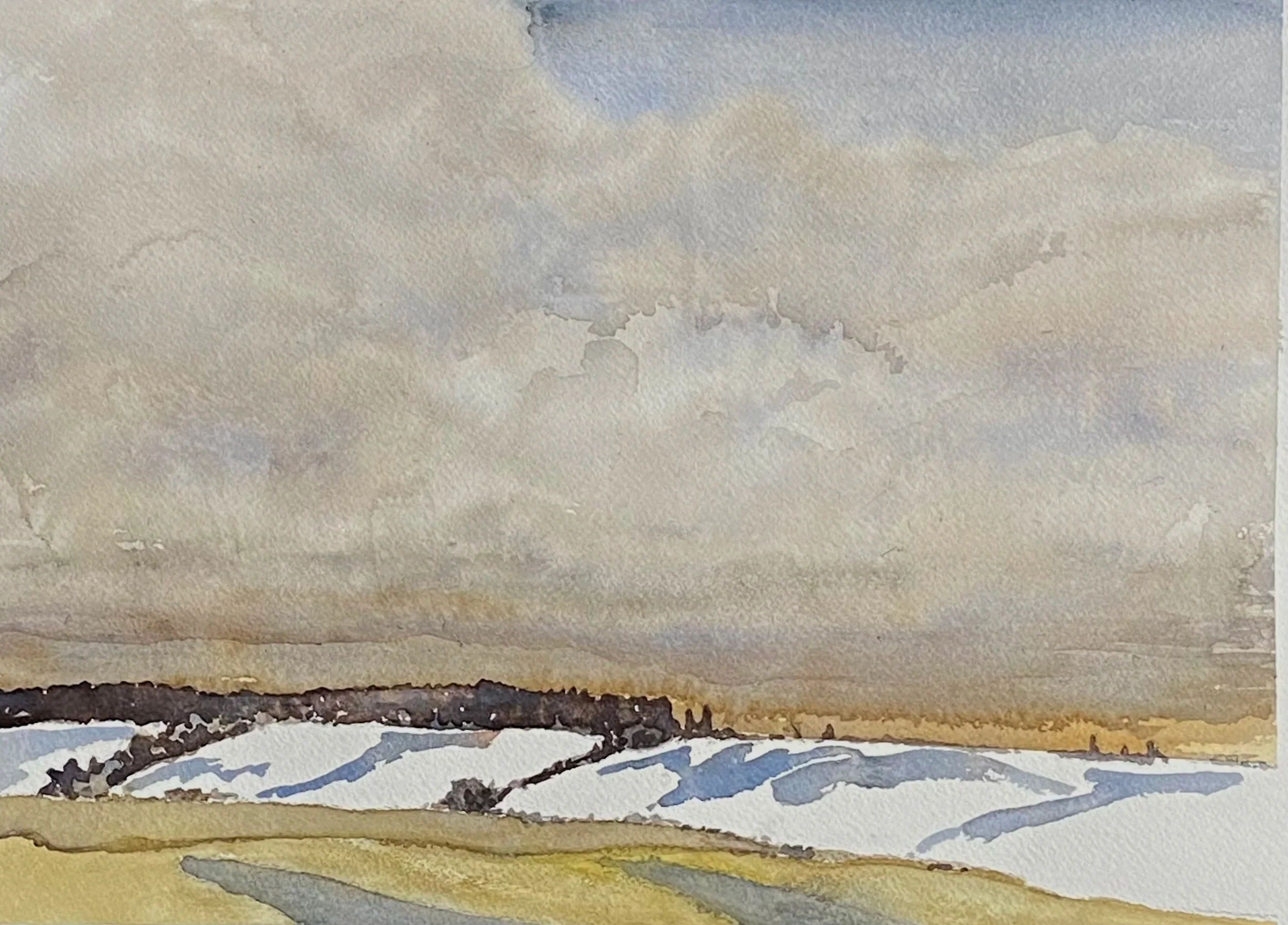 Katherine McHarg, "Snow in Garden Hill", 2026, Watercolour on Paper, 12 x 16" 