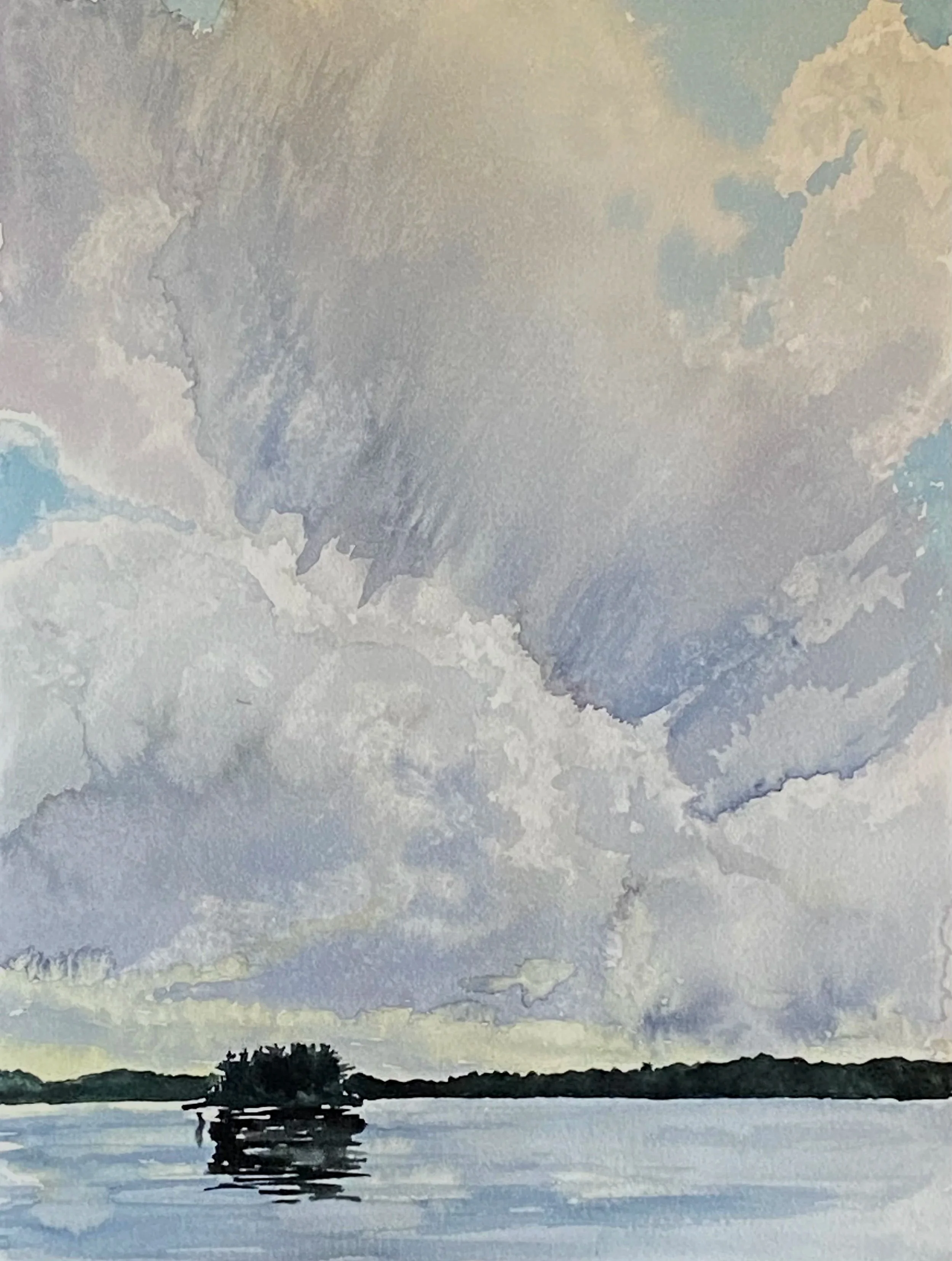 Katherine McHarg, "Island and Clouds", 2026, Watercolour on Paper, 16" x 12"