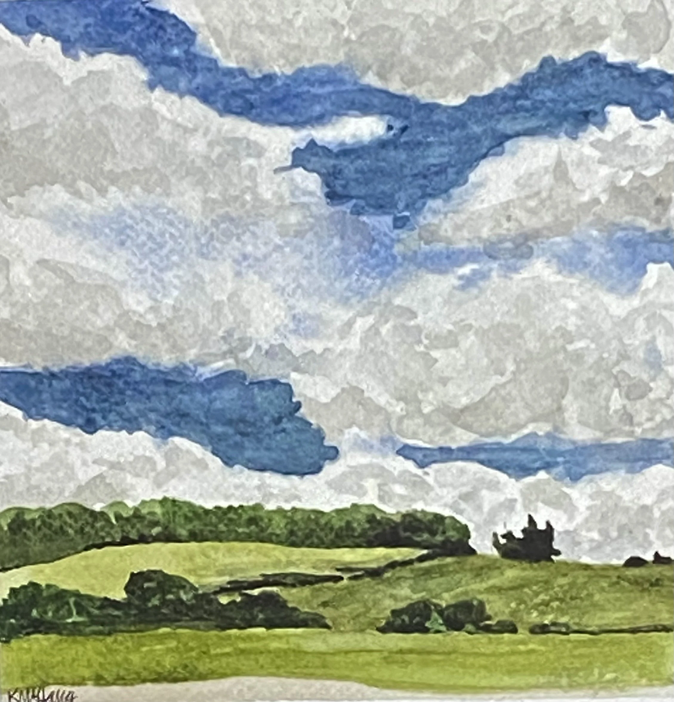 Katherine McHarg, "Garden Hill Clouds", 2025, Watercolour on Paper, 8" x 8"