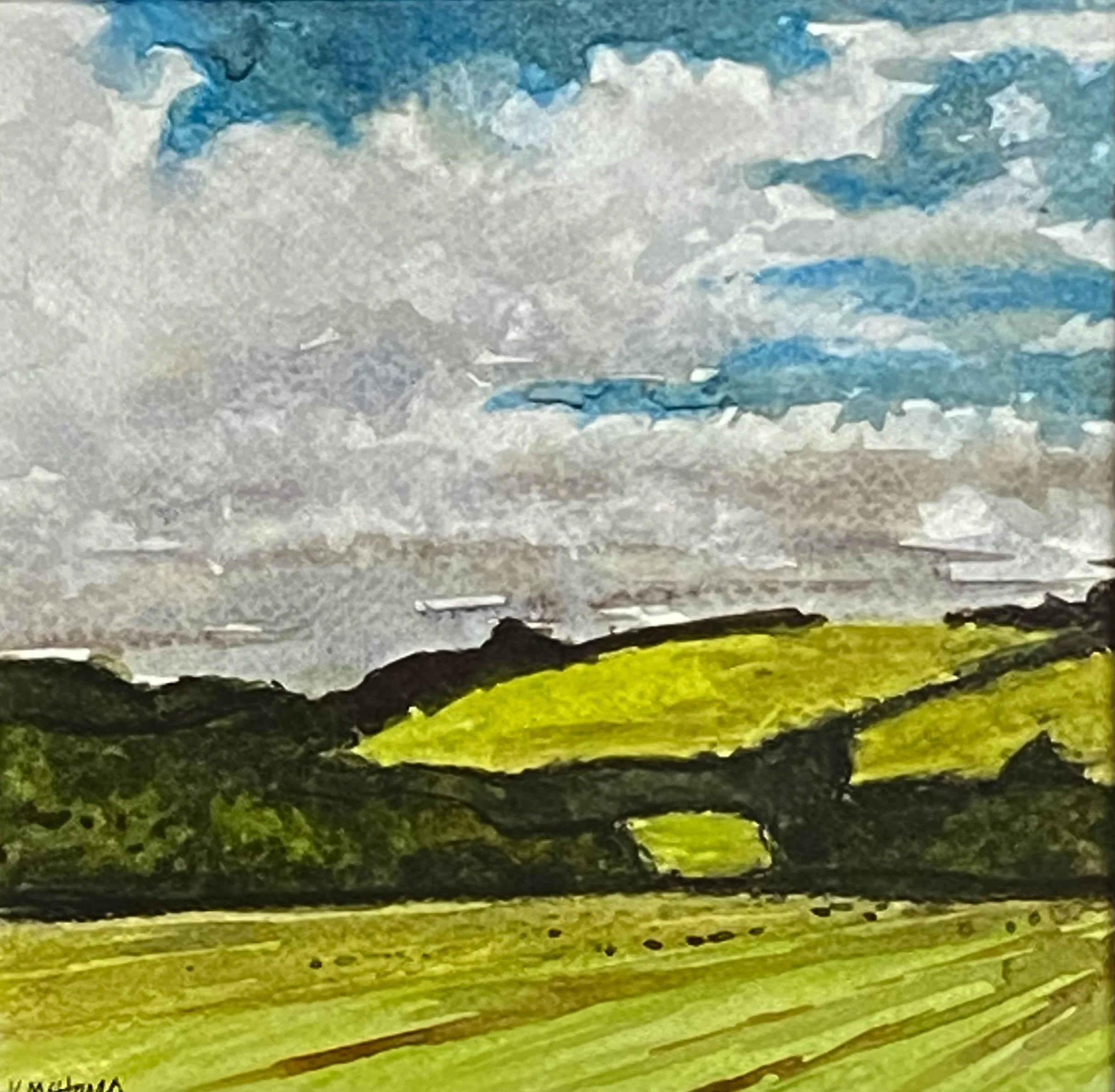 Katherine McHarg, "Cornish Barley Fields", 2026, Watercolour on Paper, 8" x 8", Sold