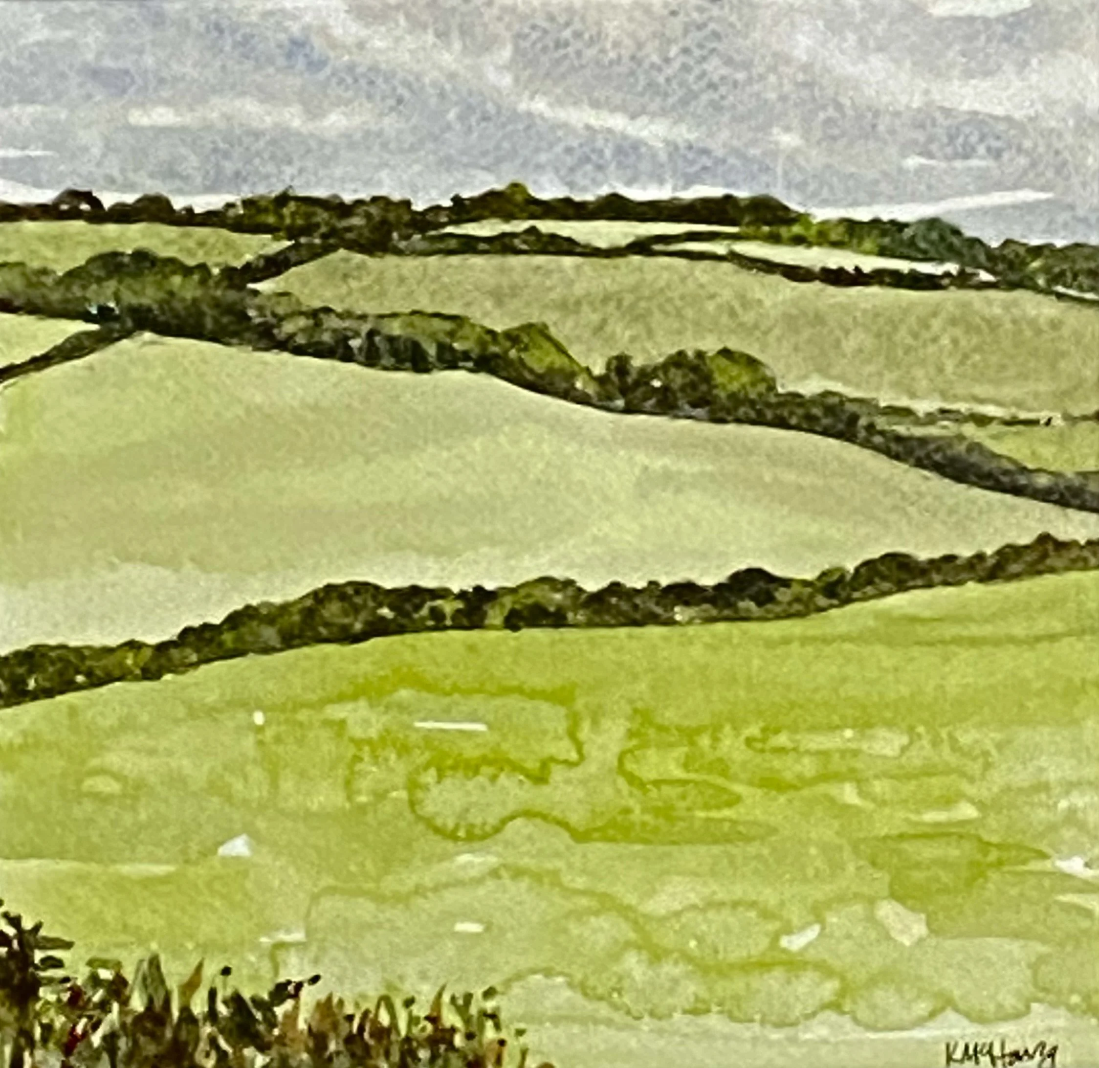 Katherine McHarg, "Cornish Crisscross Fields", 2026, Watercolour on Paper, 8" x 8", Sold