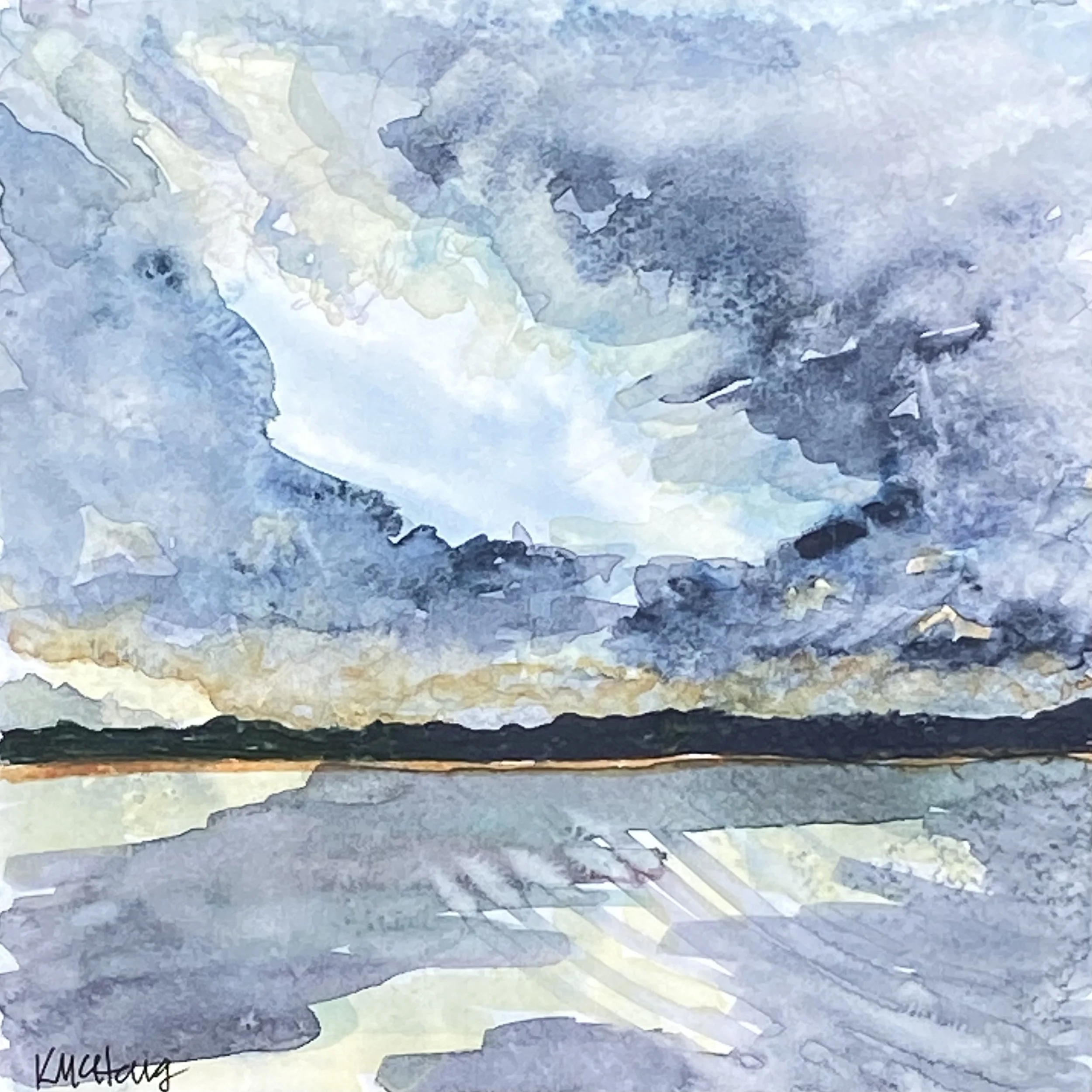 Katherine McHarg, "Layered Sunset", 2026, Watercolour on Paper, 8" x 8"