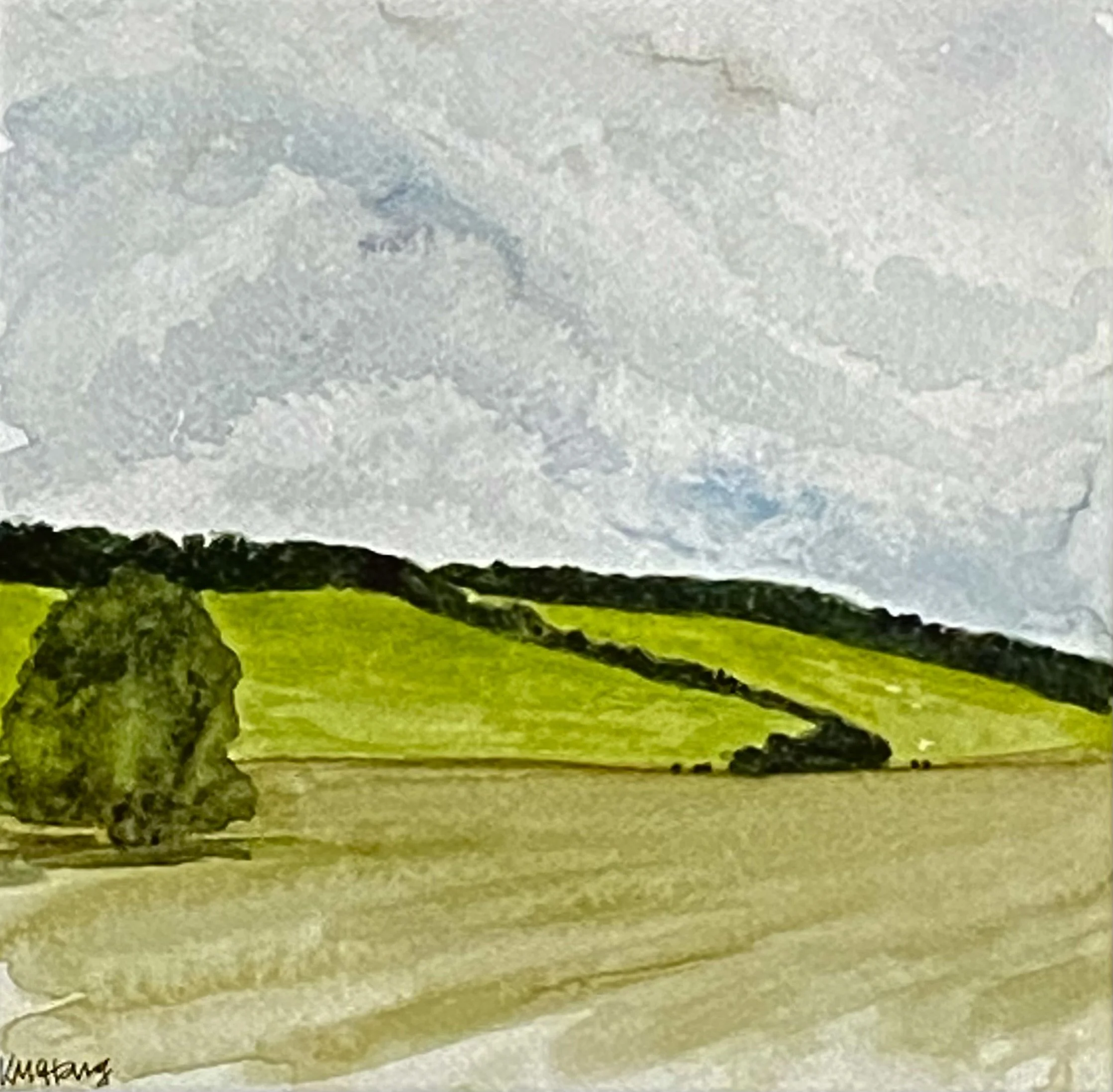 Katherine McHarg, "Cornish Mixed Fields", 2026, Watercolour on Paper, 8" x 8"