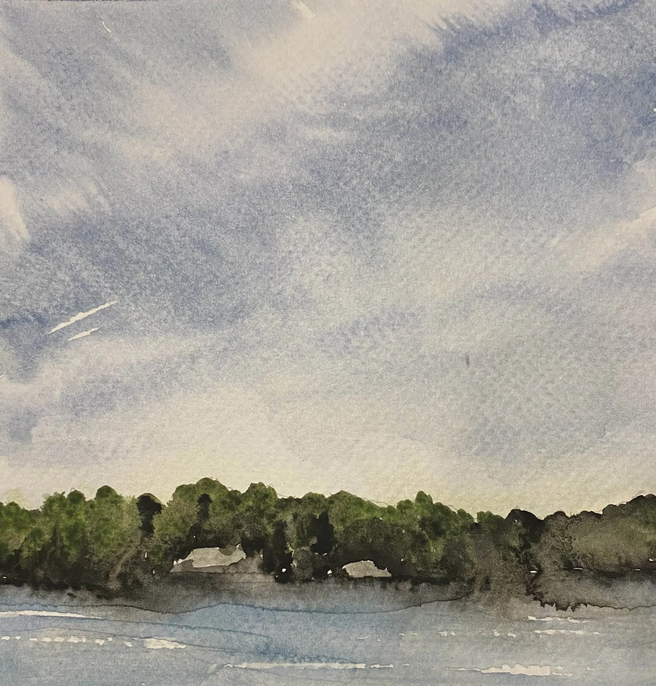 watercolour painting of a shore
