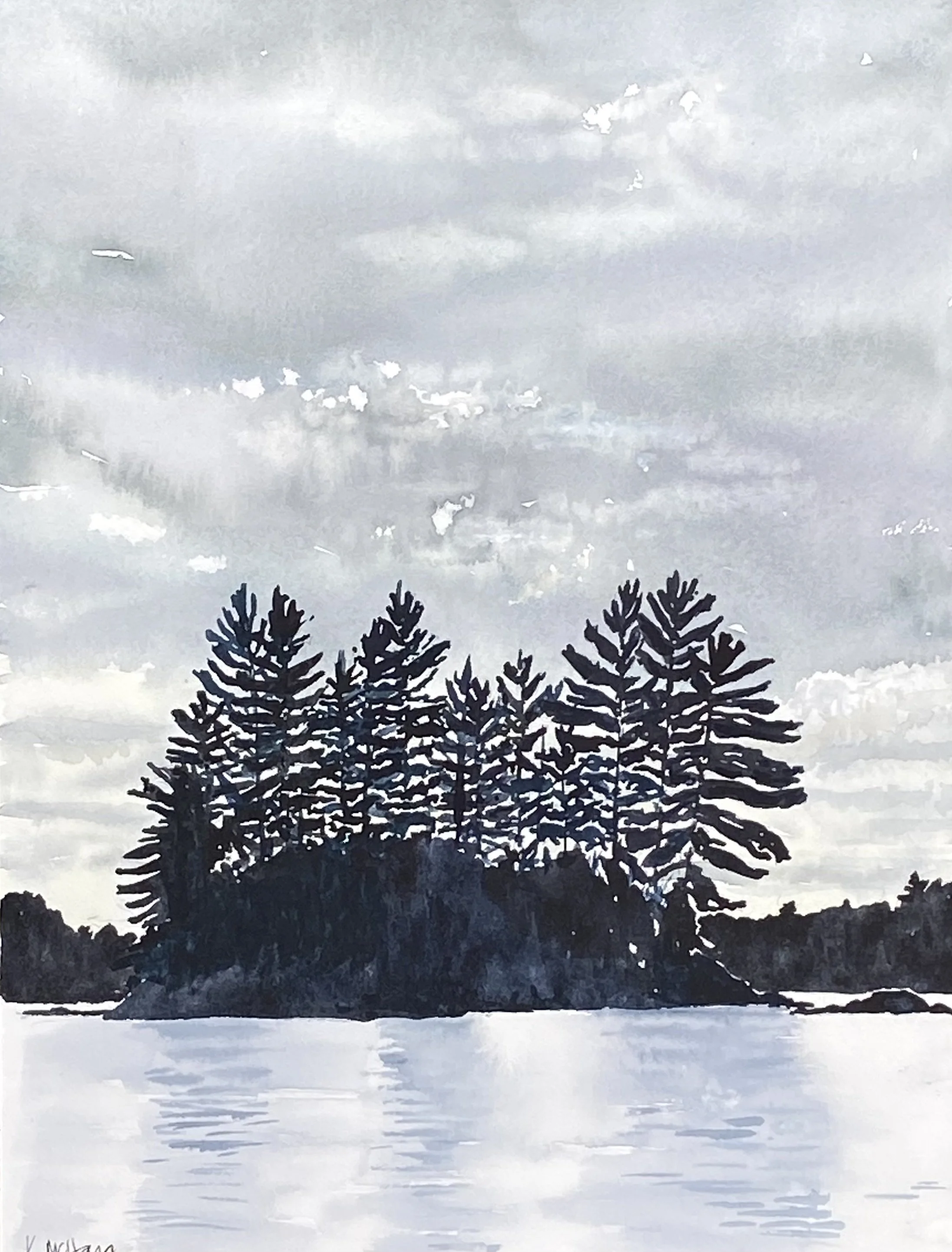 Katherine McHarg, "Backlit Island", 2026, Watercolour on Paper, 16" x 12"