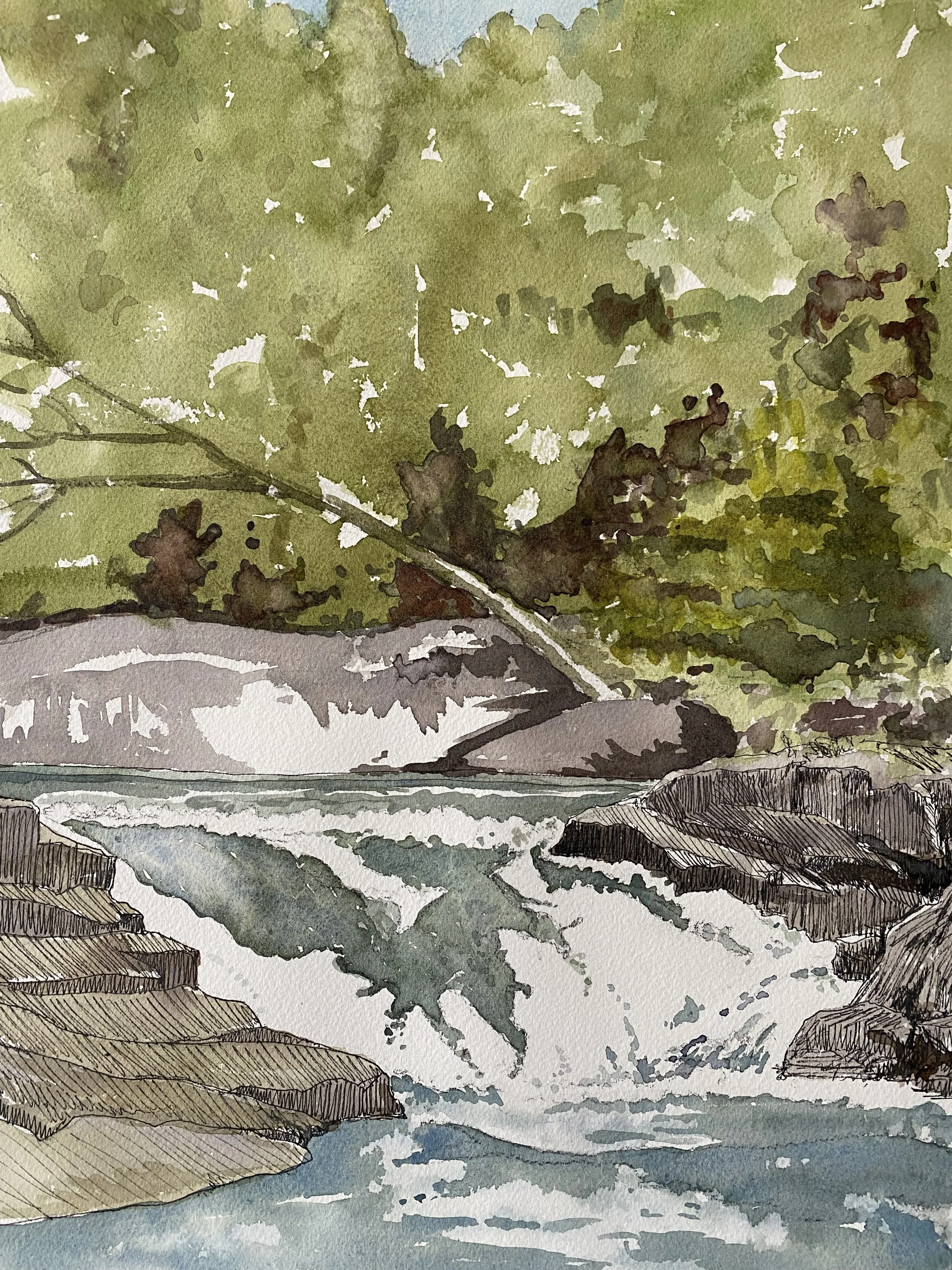 Katherine McHarg, Spring at Ritchie Falls, 2026, Watercolour on Paper, 16 x 12"