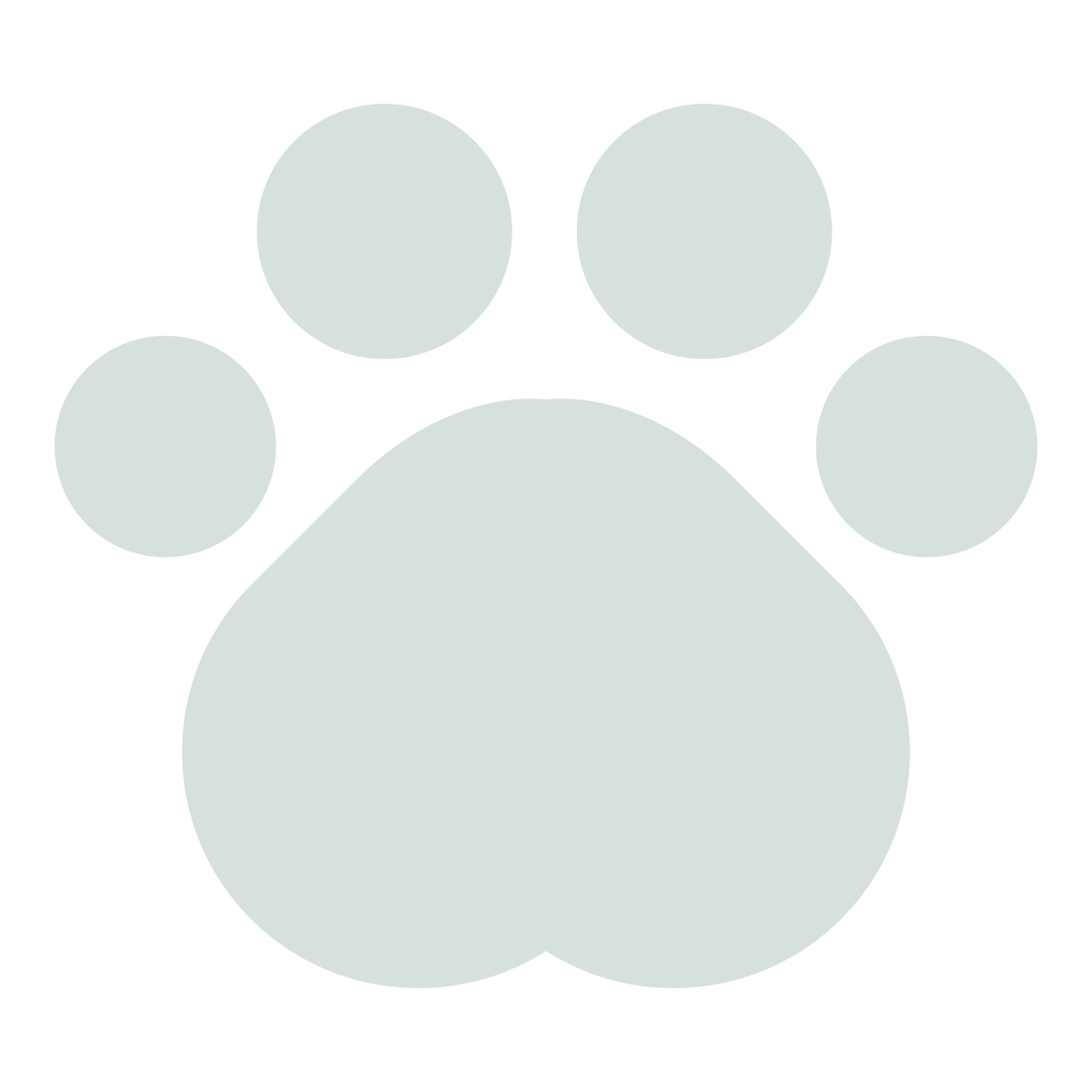 A large paw print with four toes and a pad, in a light gray color.