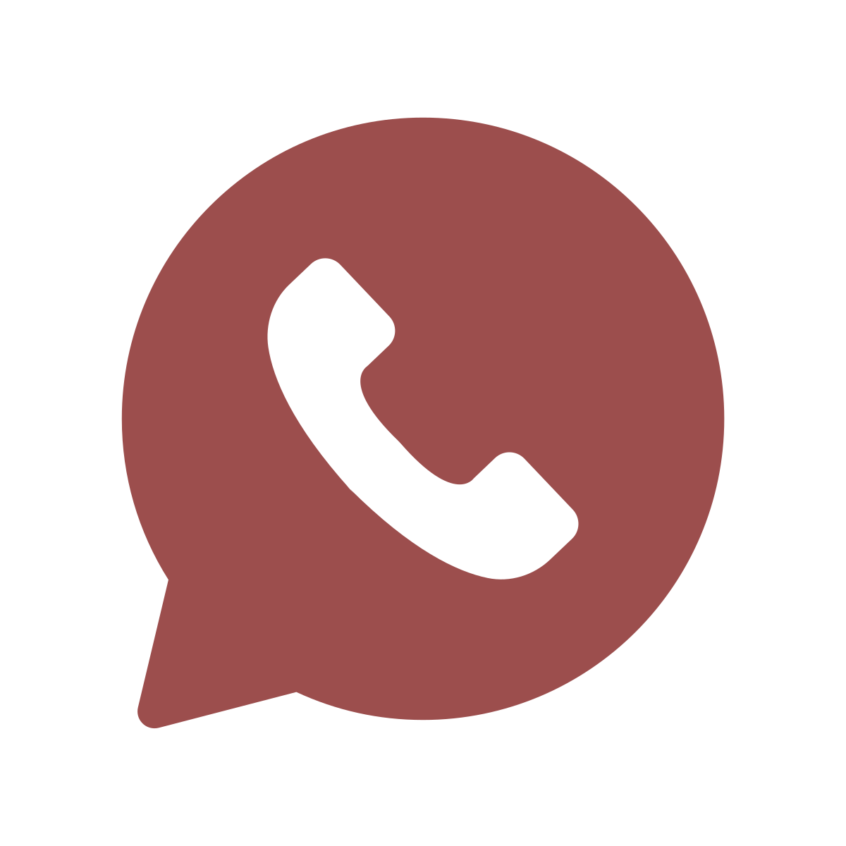 Icon of a black telephone receiver inside a brown speech bubble on a black background.