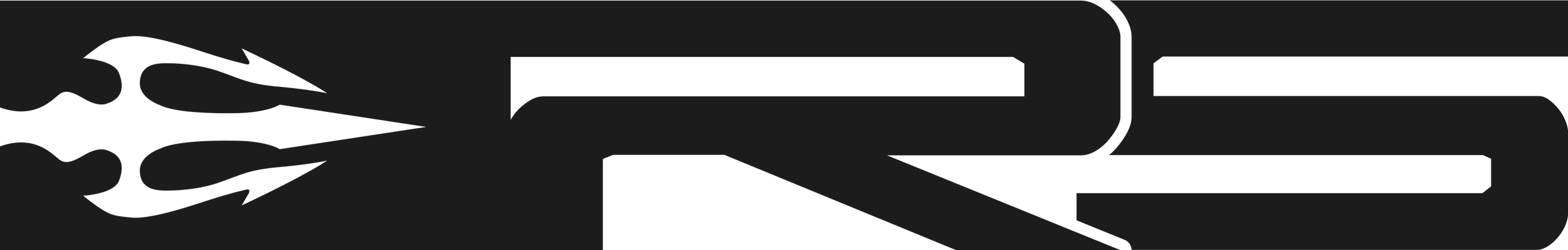 Black logo with the letters 'R' and 'S' in stylized font, featuring an abstract trident design at front of logo.