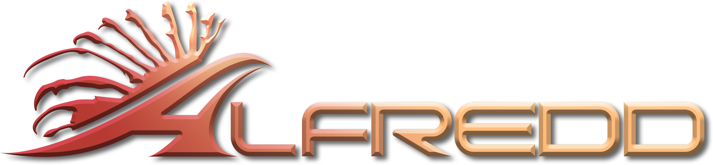 Logo for 'ALFREDD' artificial intelligence platform, featuring digitized abstract lionfish spines at the front of the letter 'A'