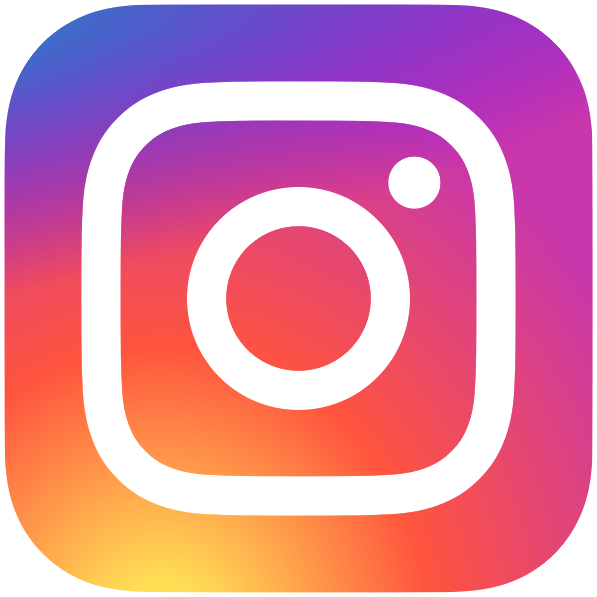 Instagram logo with a white camera icon on a colorful gradient background.