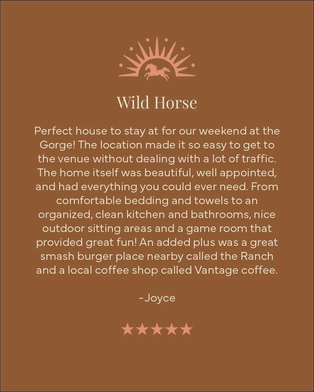 Our guests know the recipe for a perfect weekend:
Concert @gorgeamphitheatre , comfortable home that&rsquo;s only 15 mins from the venue, the best smash burger in the state @theranchbyroyalfamilyfarming 2 mins away, amazing coffee (and the best homem