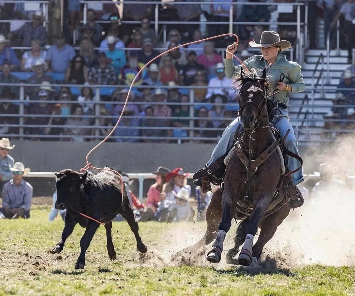 Aubree Skone roping a calf at the Pendleton Round-Up Rodeo