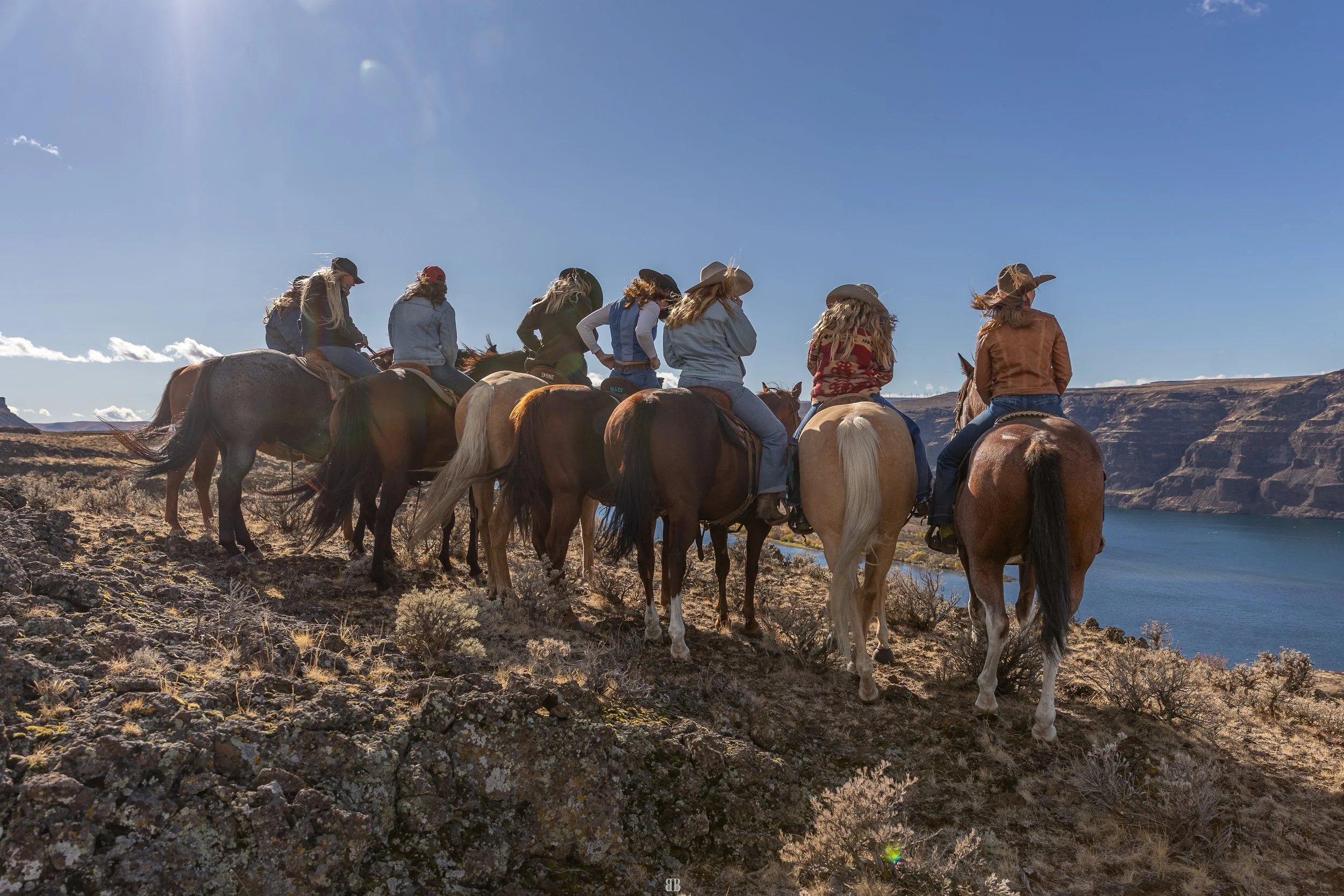 Aubree Skone's rodeo girlfriends having a spiritual moment during a guided horseback trail ride at Sagecliffe Resort