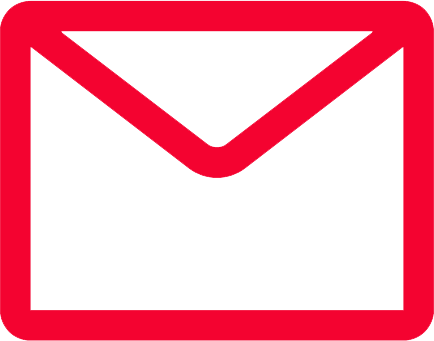 Icon of an open envelope with a red outline and a black interior.